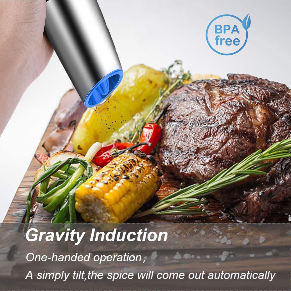 Gravity Electric Salt And Pepper Grinder Set, Automatic Salt And Pepper Mill, Battery-Operated With Adjustable Coarseness, Premi