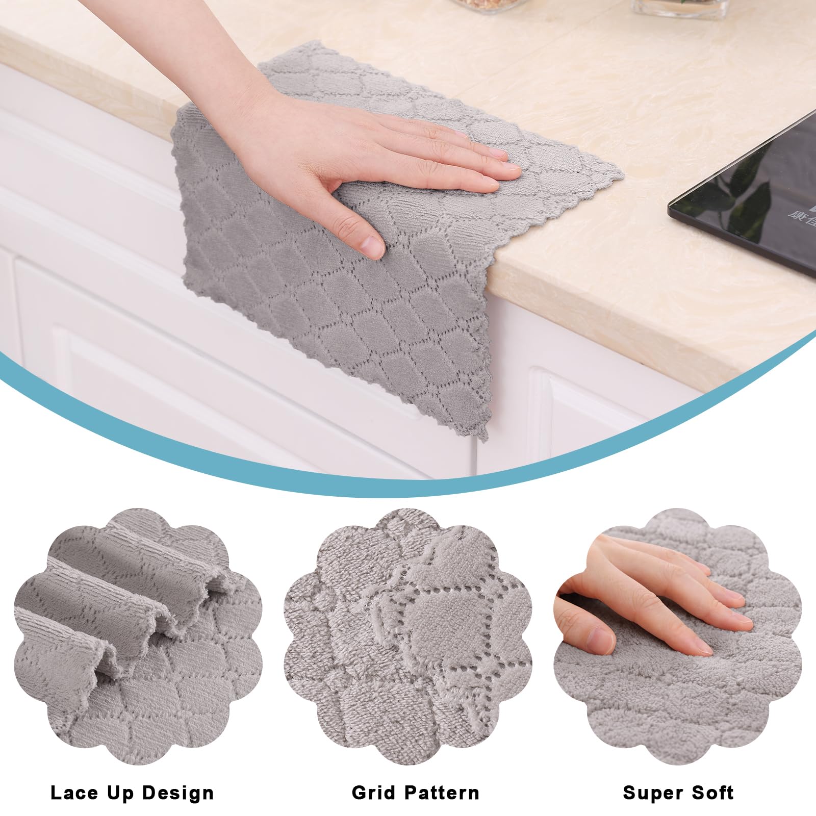 Homaxy 12 Pack Kitchen Dish Cloths (10 X 10 Inches, Grey), Super Soft And Absorbent Coral Velvet Dish Towels, Nonstick Oil Fast