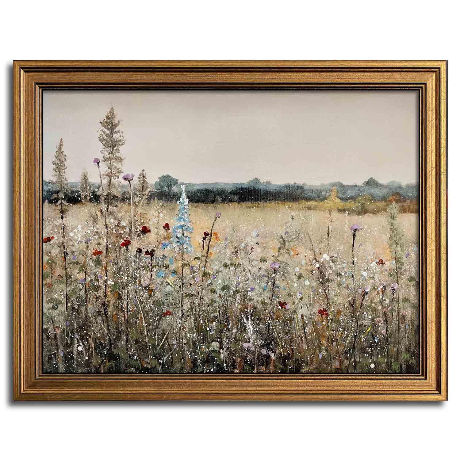 Gold Framed Vintage Wall Art Classical French Landscape Wildflowers Botanical Painting Canvas Print Kitchen Living Room Wall Dec