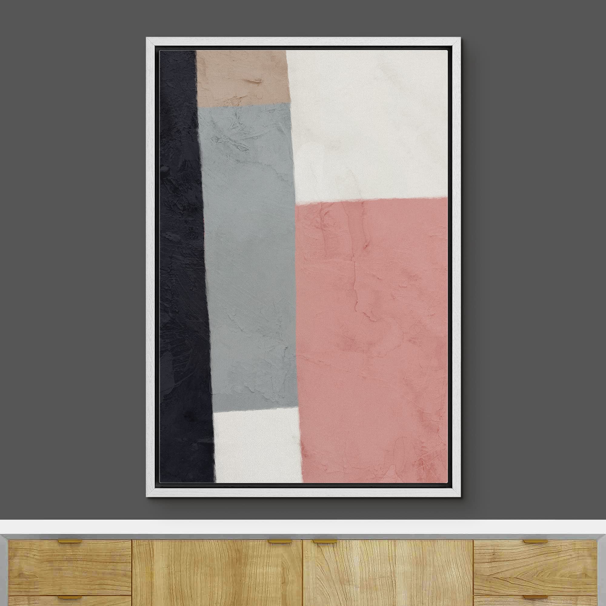 Ashbrook Framed Canvas Print Wall Art Brown, Pink And Black Pastel Polygon Collage Abstract Shapes Illustrations Modern Bohemian