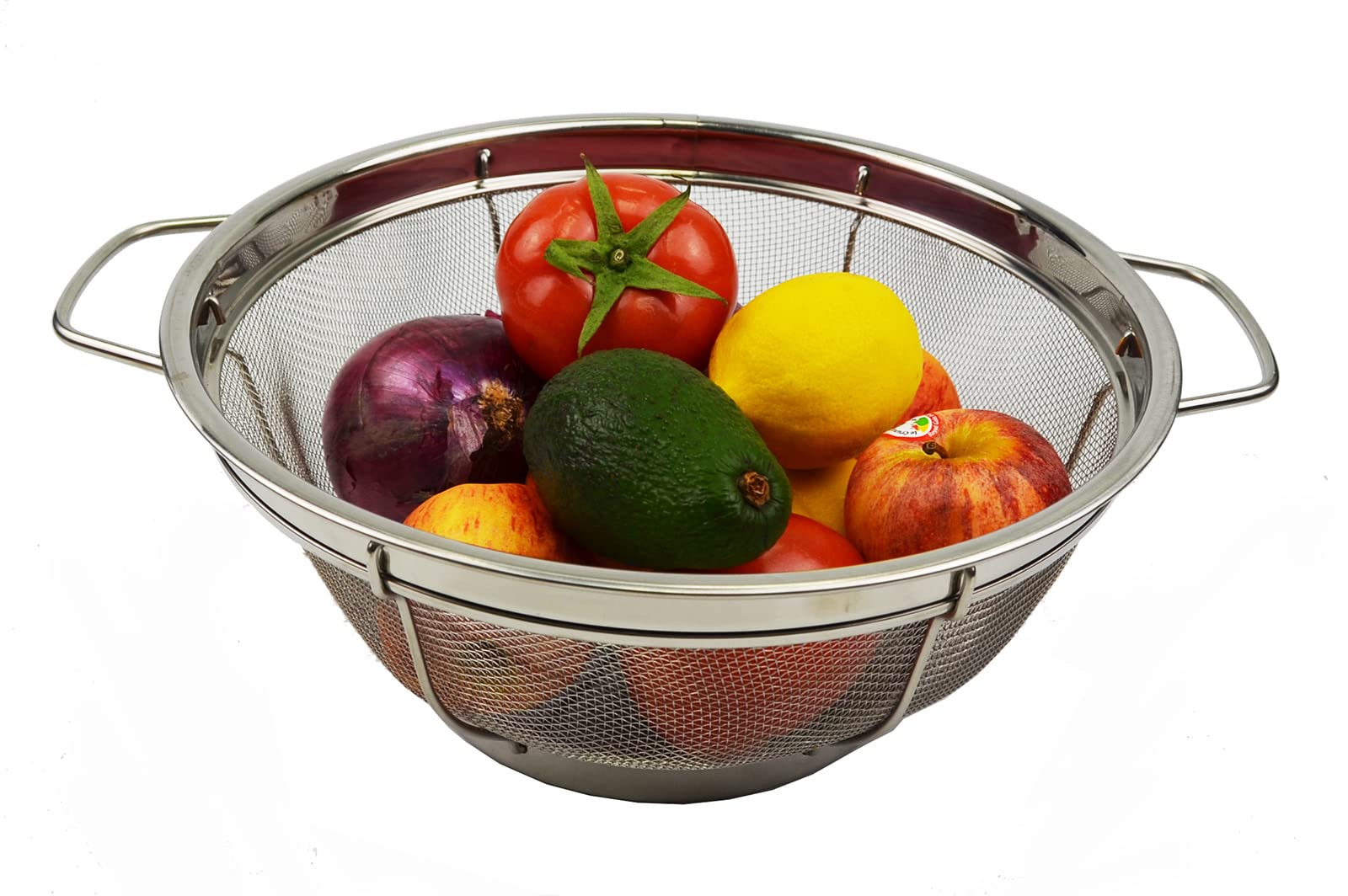 Sammart Stainless Steel Mesh Colander With Handle - Basket With Resting Base - Net Strainer Basket For Vegetable And Fruits (2,
