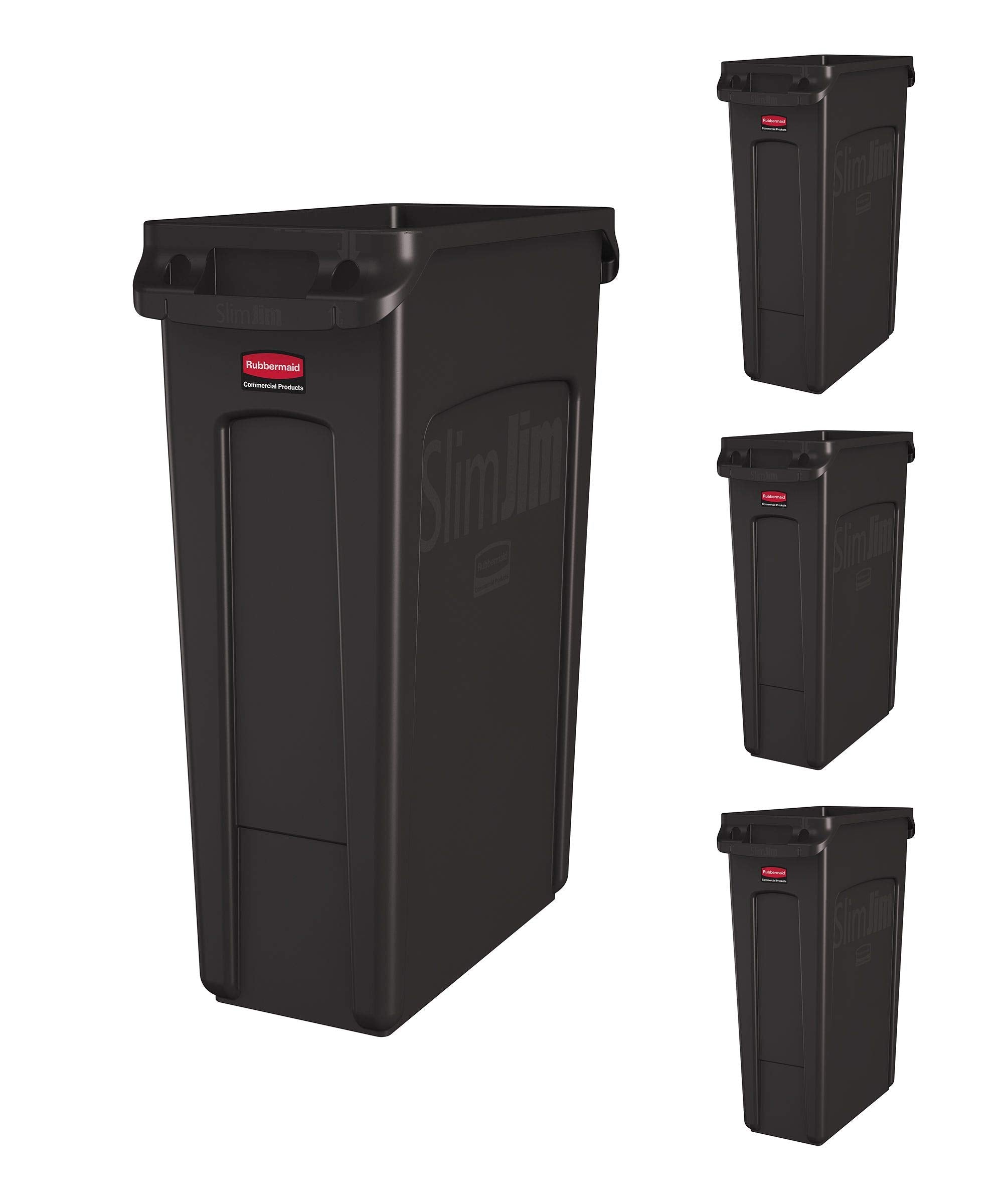 Rubbermaid Commercial Products Slim Jim Trash/Garbage Can With Venting Channels, 23-Gallon, Brown, For Kitchen/Office/Workspace,
