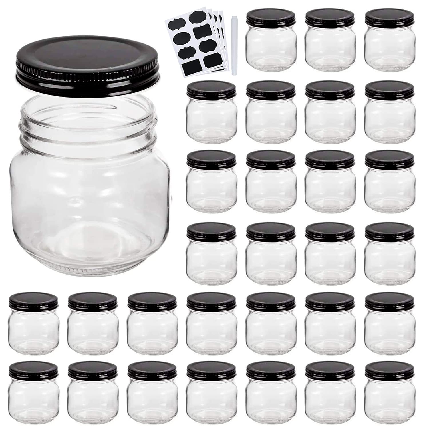 Qappda Mason Jars,Glass Jars With Lids 8 Oz,Canning Jars For Pickles And Kitchen Storage,Wide Mouth Spice Jars With Black Lids F