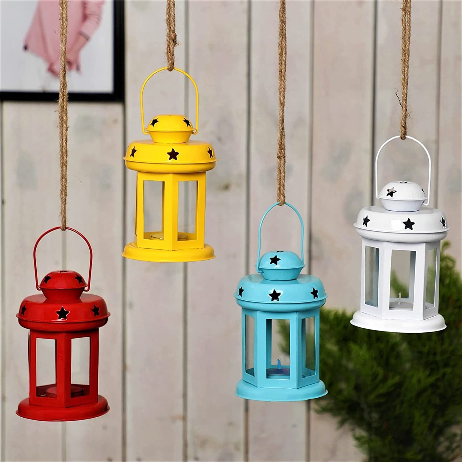 Decorate India Pack of 4 Lanterns Tealight Candle Holder Iron Tealight Holder Set (Multicolor, Pack of 4) Cast Iron Tealight Hol