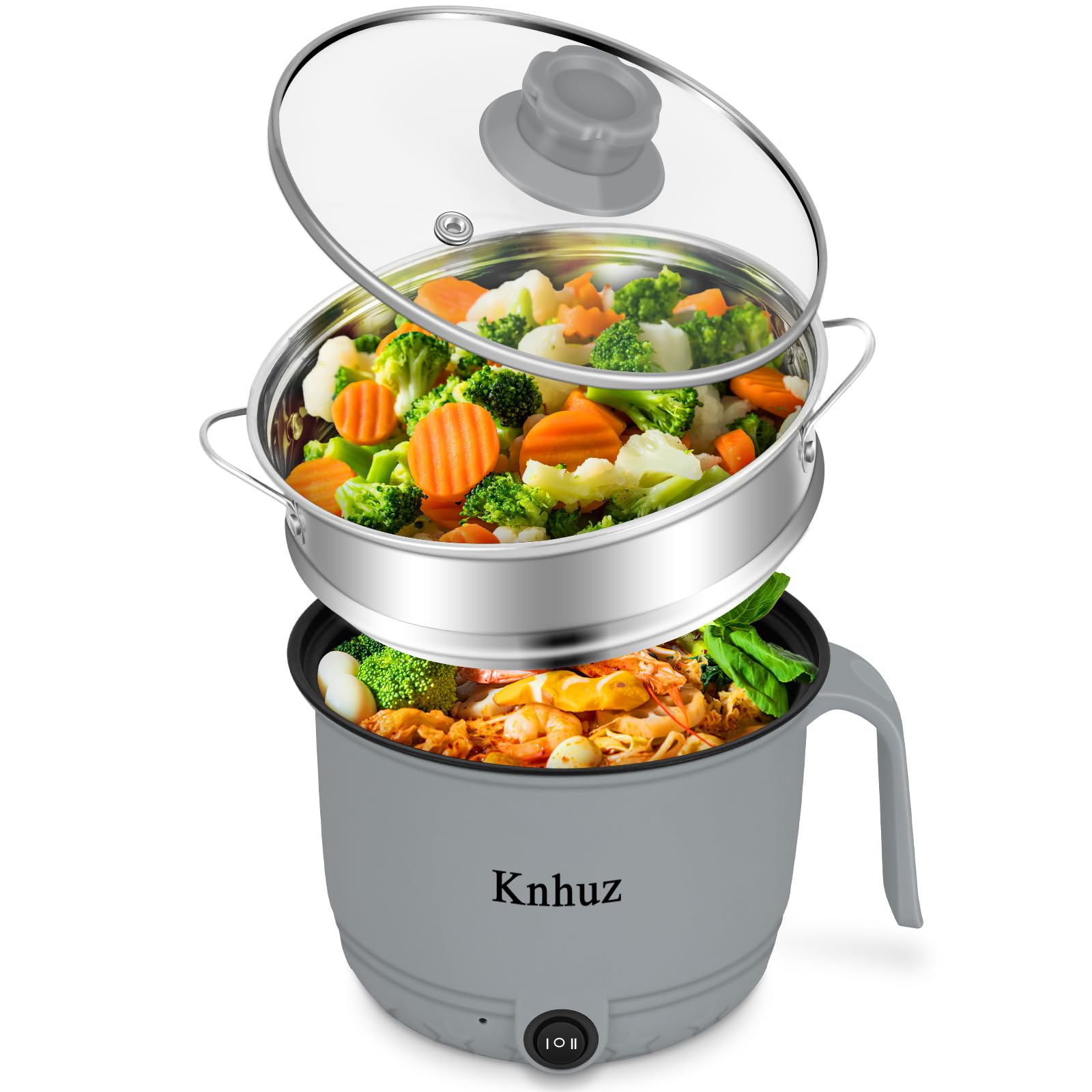 Hot Pot Electric With Steamer,Rapid Ramen Cooker,1.8L Mini Portable Self Heating Electric Pot For Cooking Noodles Steak Pasta,Sh