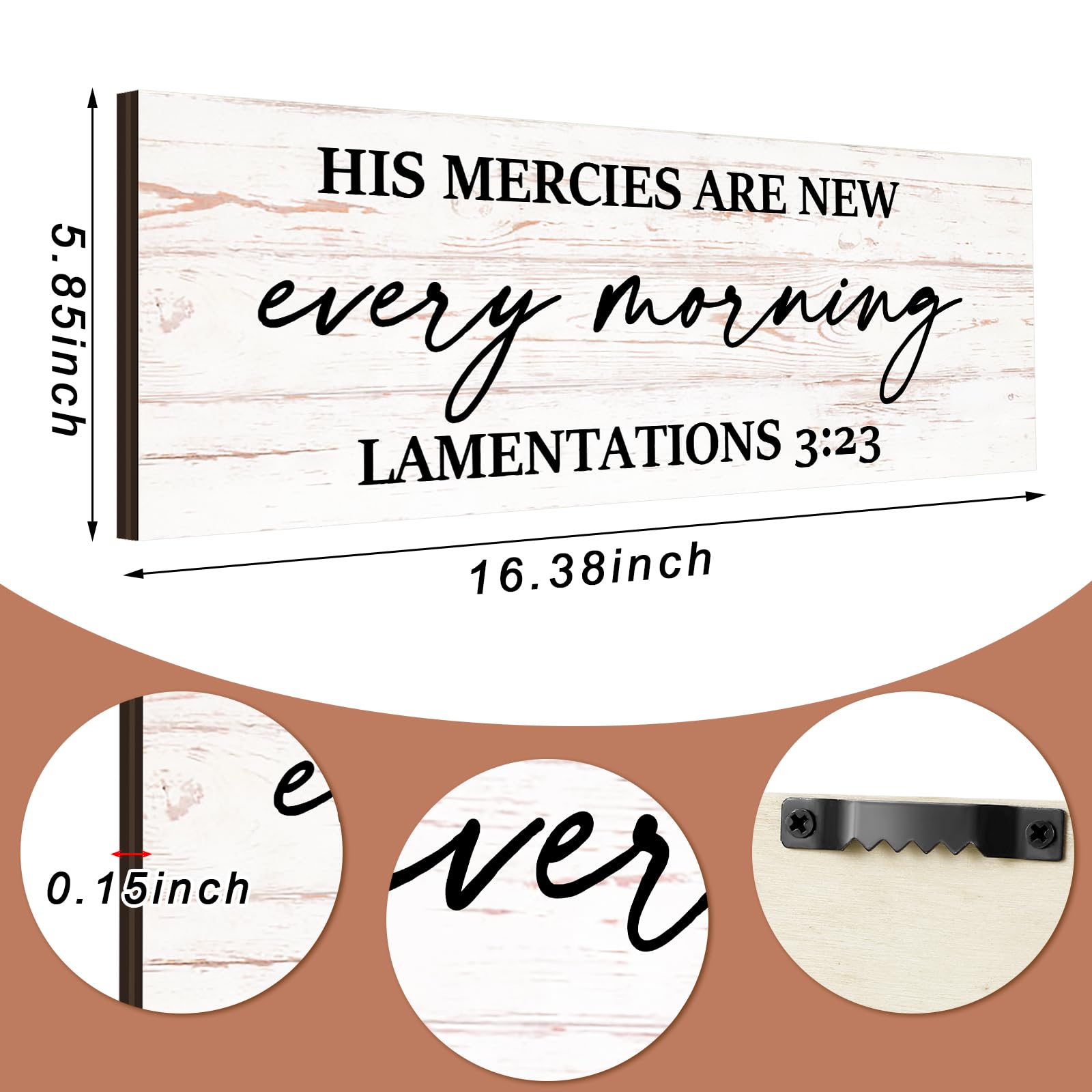 Jetec Farmhouse Bible Verse Scripture Wall Signs, His Mercies Are New Every Morning Wooden Plaque Decor for Church Home Christia