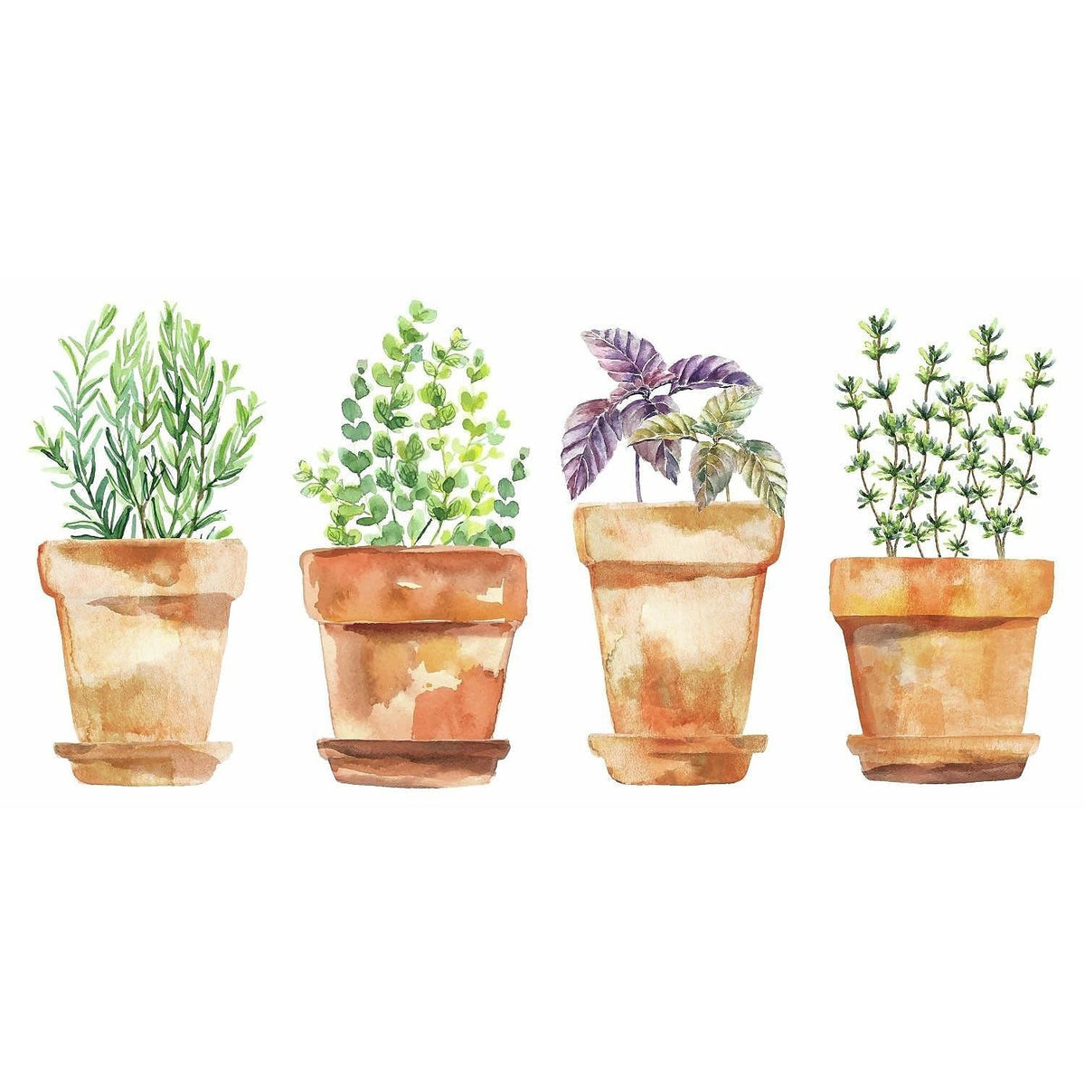Roommates Rmk3652Scs Watercolor Potted Herbs Peel And Stick Wall Decals 4 Sheets 9 Inches X 17.375 Inches