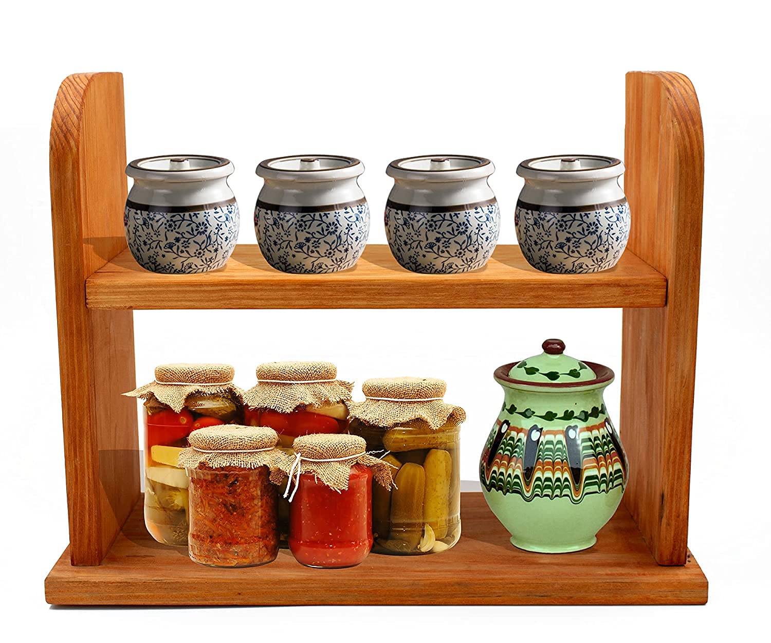Samplus Mall (Label) 2Tier Wooden Spice Rack Kitchen Racks Free Standing & Wall Mount Rack For Herbs, Spice Jars, Seasoning Jar