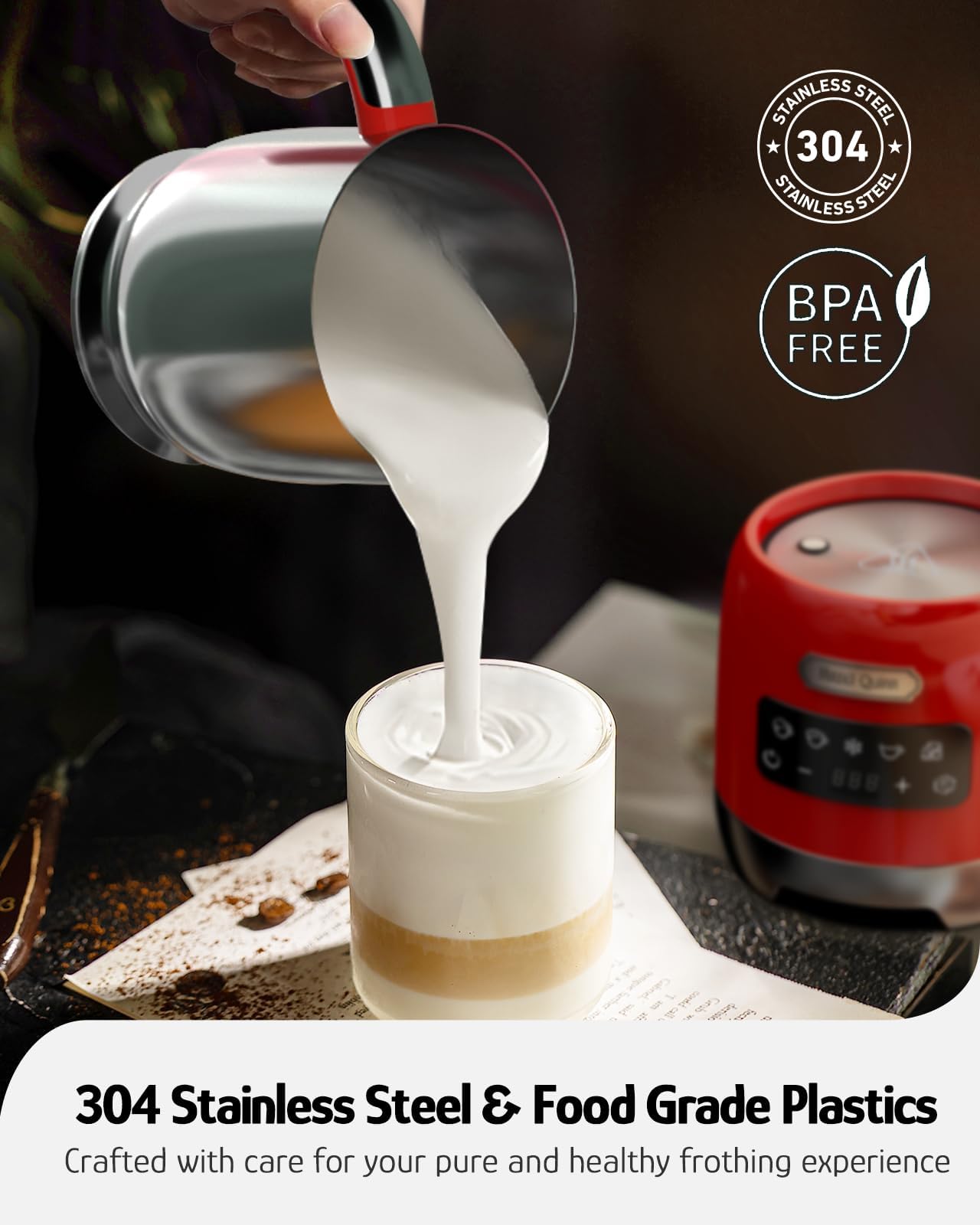 Hazel Quinn Milk Frother, 5 Functions, Variable Temp And Thickness Frother And Steamer, Detachable For Dishwasher Safe, 400Ml/13