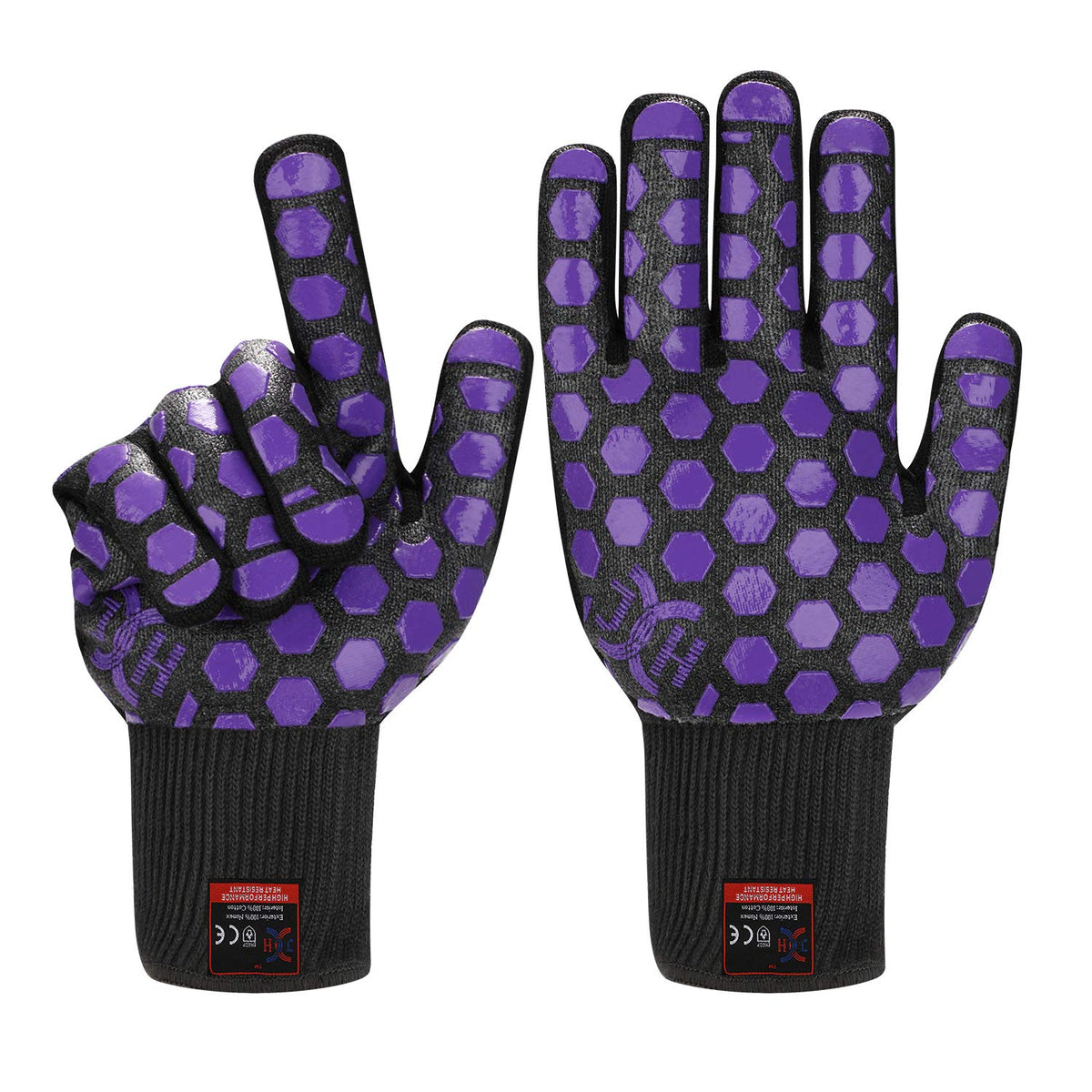 J H Heat Resistant Oven Glove:En407 Certified 932 F, 2 Layers Silicone Coating, Oven Mitts For Cooking, Kitchen, Fireplace,Campi