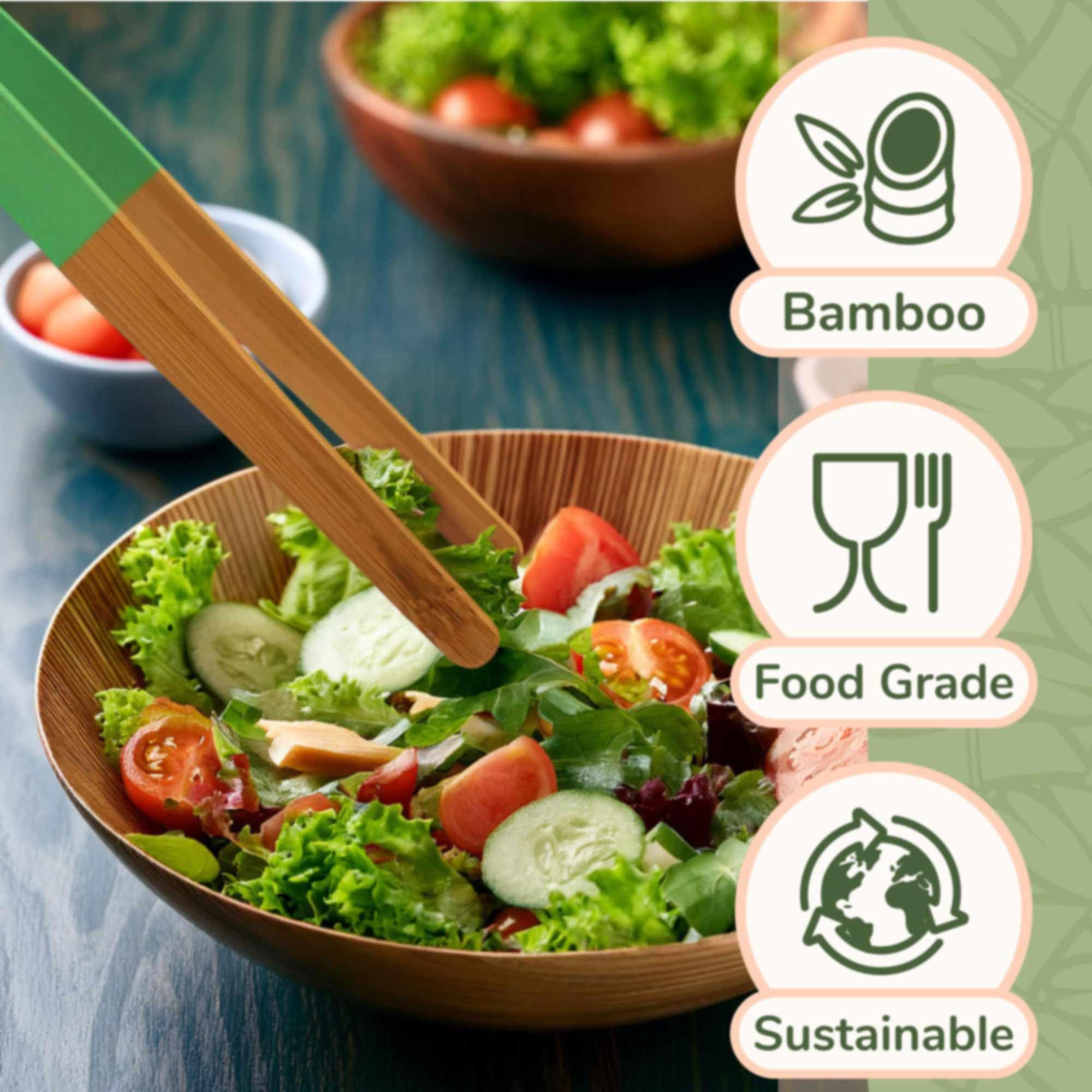 Bamboomn Premium 7.9'' Reusable Bamboo Kitchen ''A'' Toast Tongs For Cooking & Holding - White - 3 Pieces