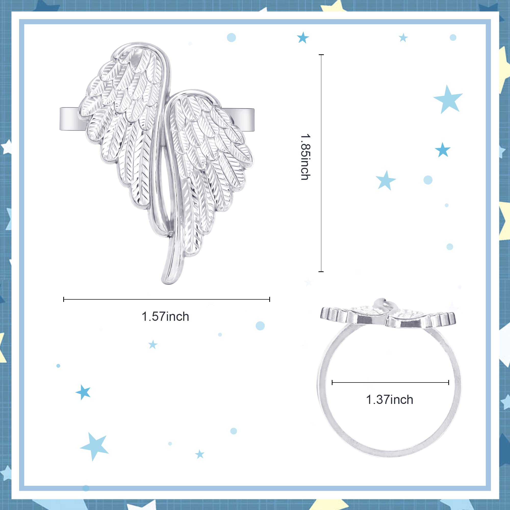 Ckhyon Angel Wings Silver Napkin Ringsset Of 8, Metal Wedding Birthday Home Table Decoration