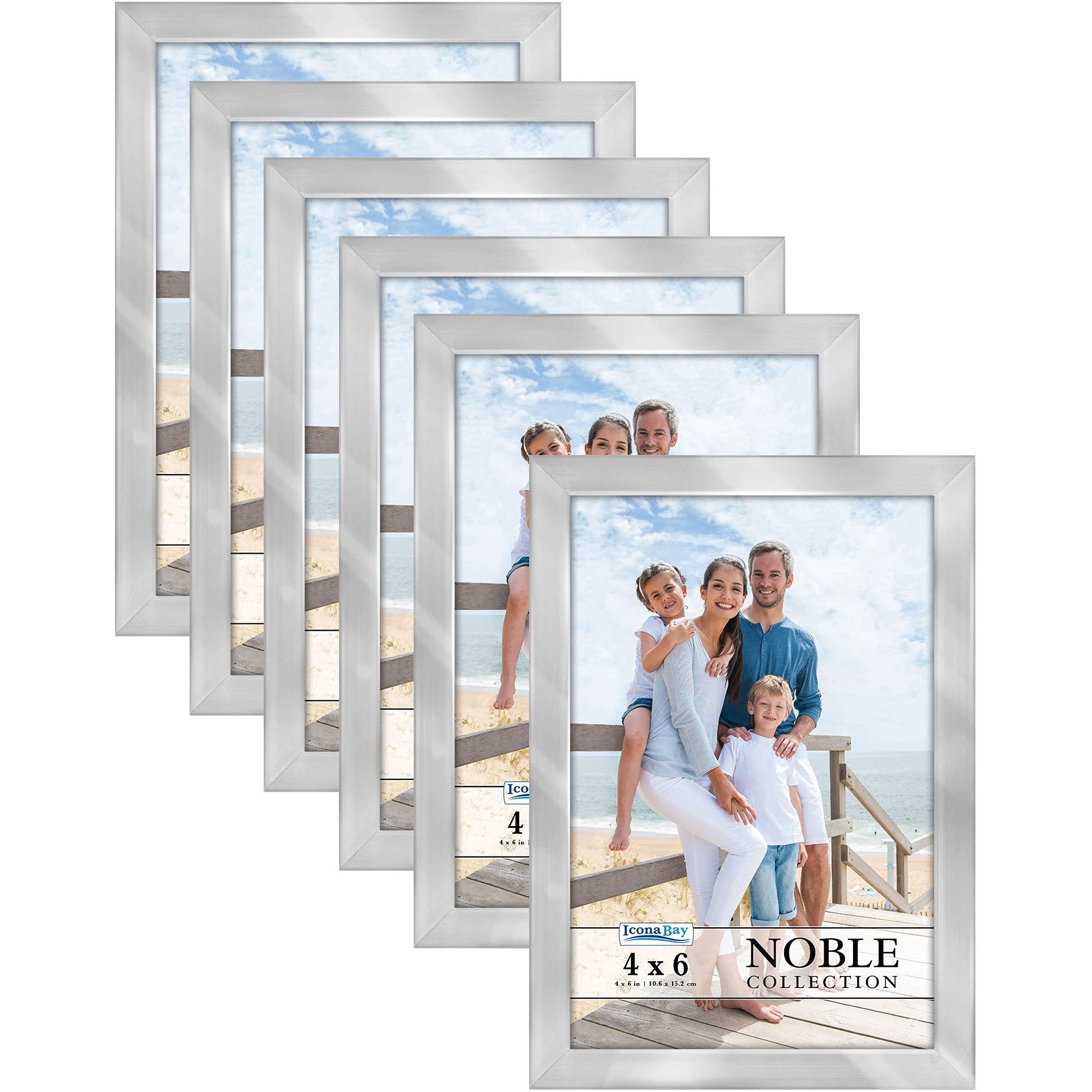 Icona Bay 4x6 Picture Frames (Silver, 6 Pack), Modern Professional Frame Set, Noble Collection