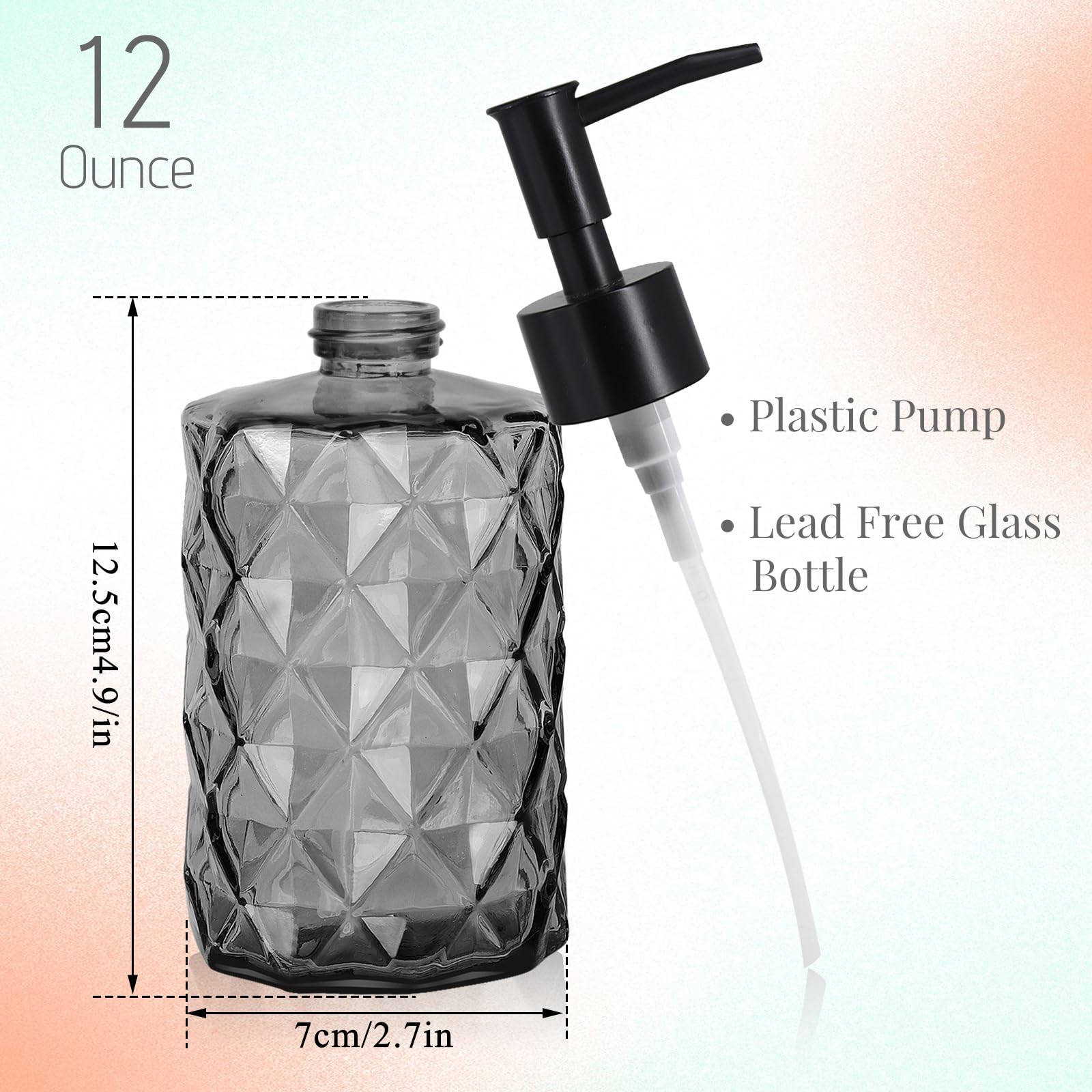 11Oz Soap Dispenser With Plastic Pump, Clear Black Bathroom Soap Dispenser For Hand Wash & Dish Wash, Elegant Bathroom Soap Disp