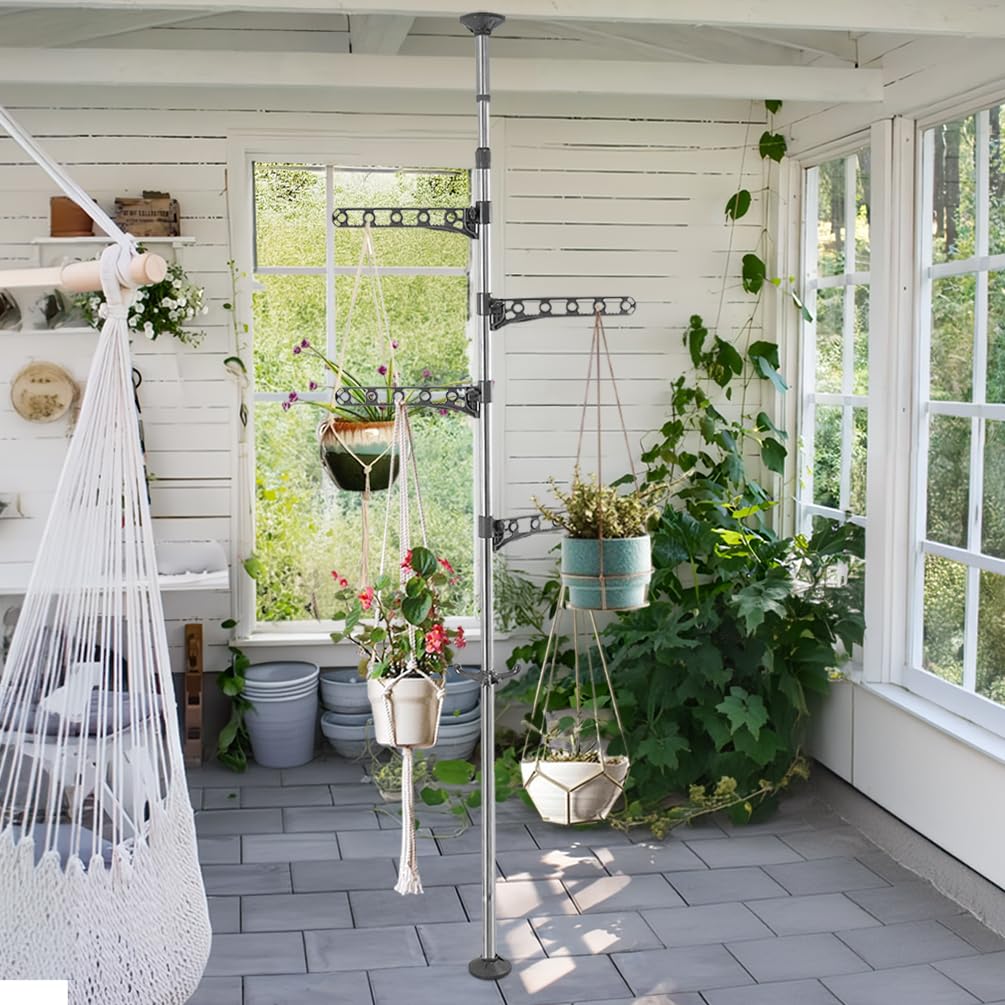 Baoyouni 4-Tier Standing Clothes Laundry Drying Rack Coat Hanger Organizer Floor To Ceiling Adjustable Metal Corner Tension Pole