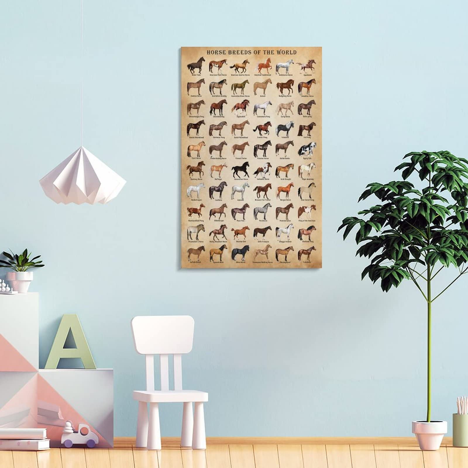Xnlksi Horse Knowledge Horse Breeds Of The World Poster Framed 12X16Inch