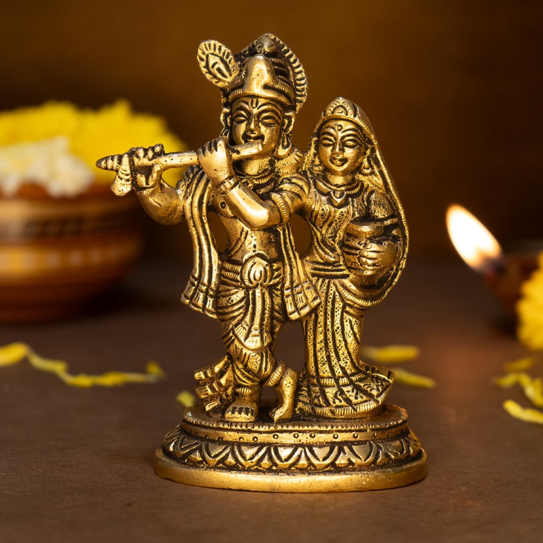 Ekhasa 100% Pure Brass Radha Krishna Murti (Size: 12.8 cm) | Radha Krishna Statue | Radha Krishna Idol for Gift | Radhe Krishna 