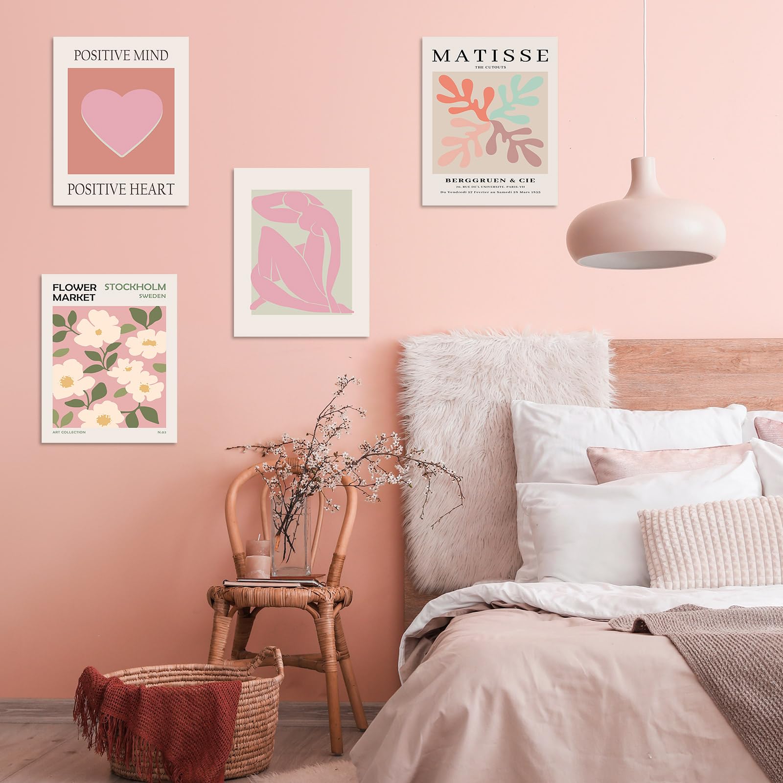 Habseligkeit Flower Market Posters Aesthetic, Matisse Abstract Wall Art Prints Danish Pastel Pink Wall Decor, Floral Wall Art Pr