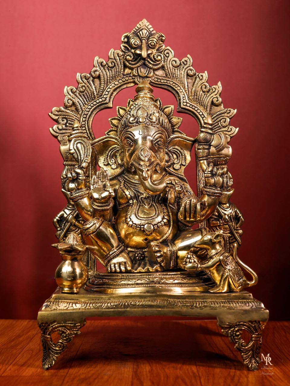Brass Ganesha Statue With Mosaic, 43 Cm Brass Ganesh Statue, Ganpati Idol, Good Luck Gift For New Beginnings, House Warming Gift