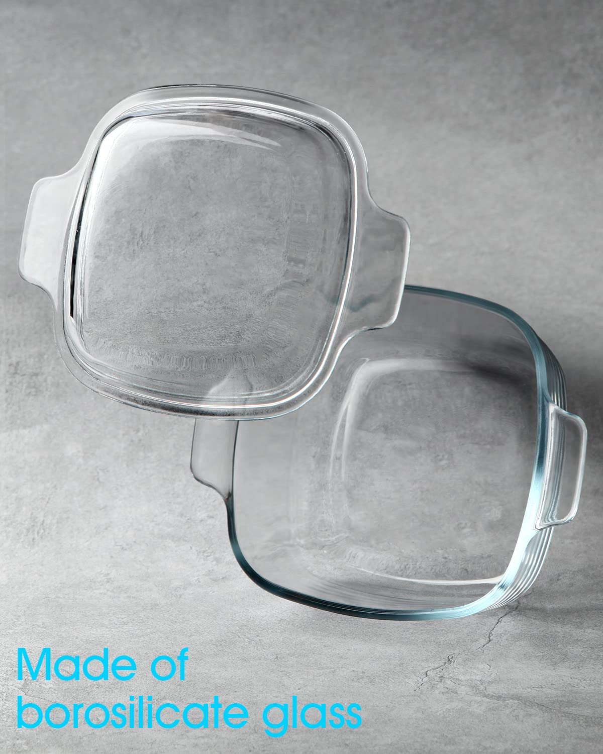 NUTRIUPS 2.5L Glass Casserole with Glass Lid Square Casserole Dish for Oven Glass Microwavable Bowl With Lid