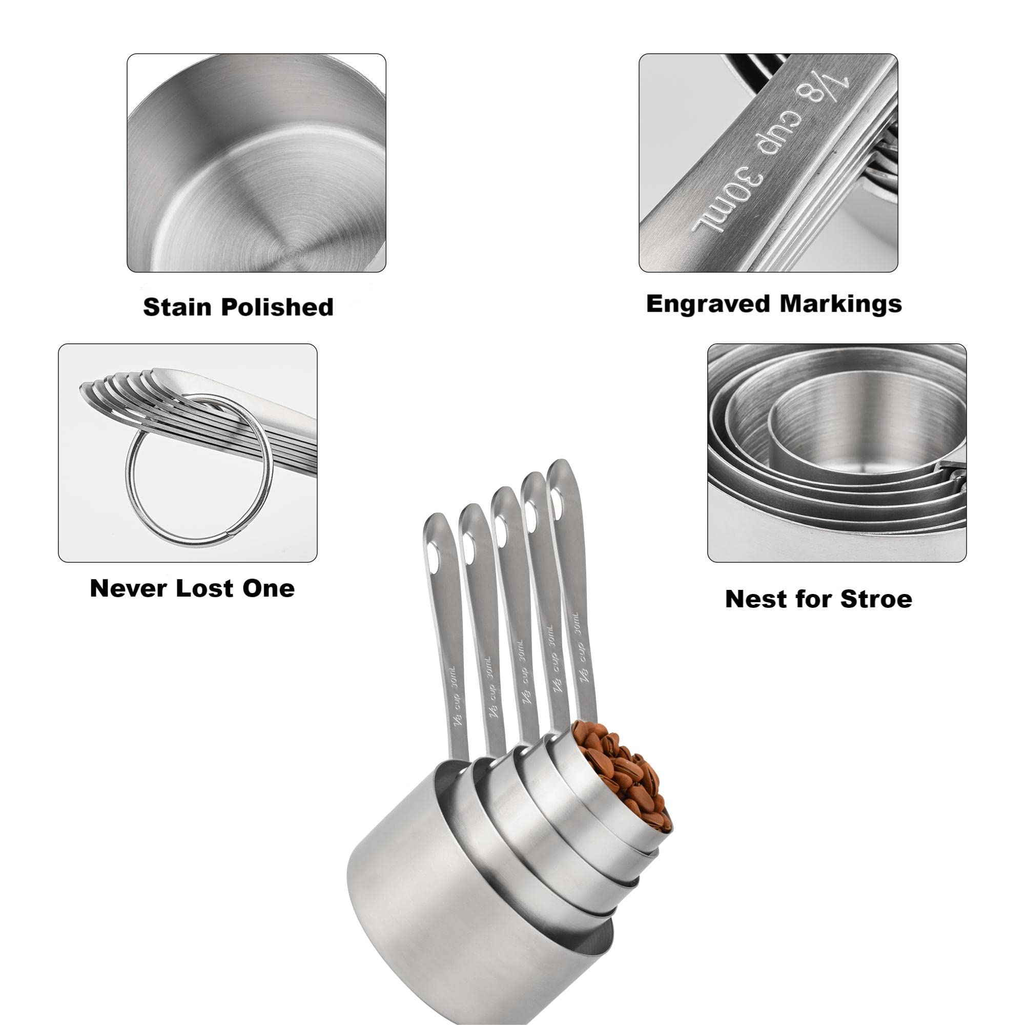 Viwehots Measuring Cups And Spoons Set 11, 18/8 Stainless Steel Measuring Cups And Spoons For Dry & Liquid, 5 Us & Metric Measin