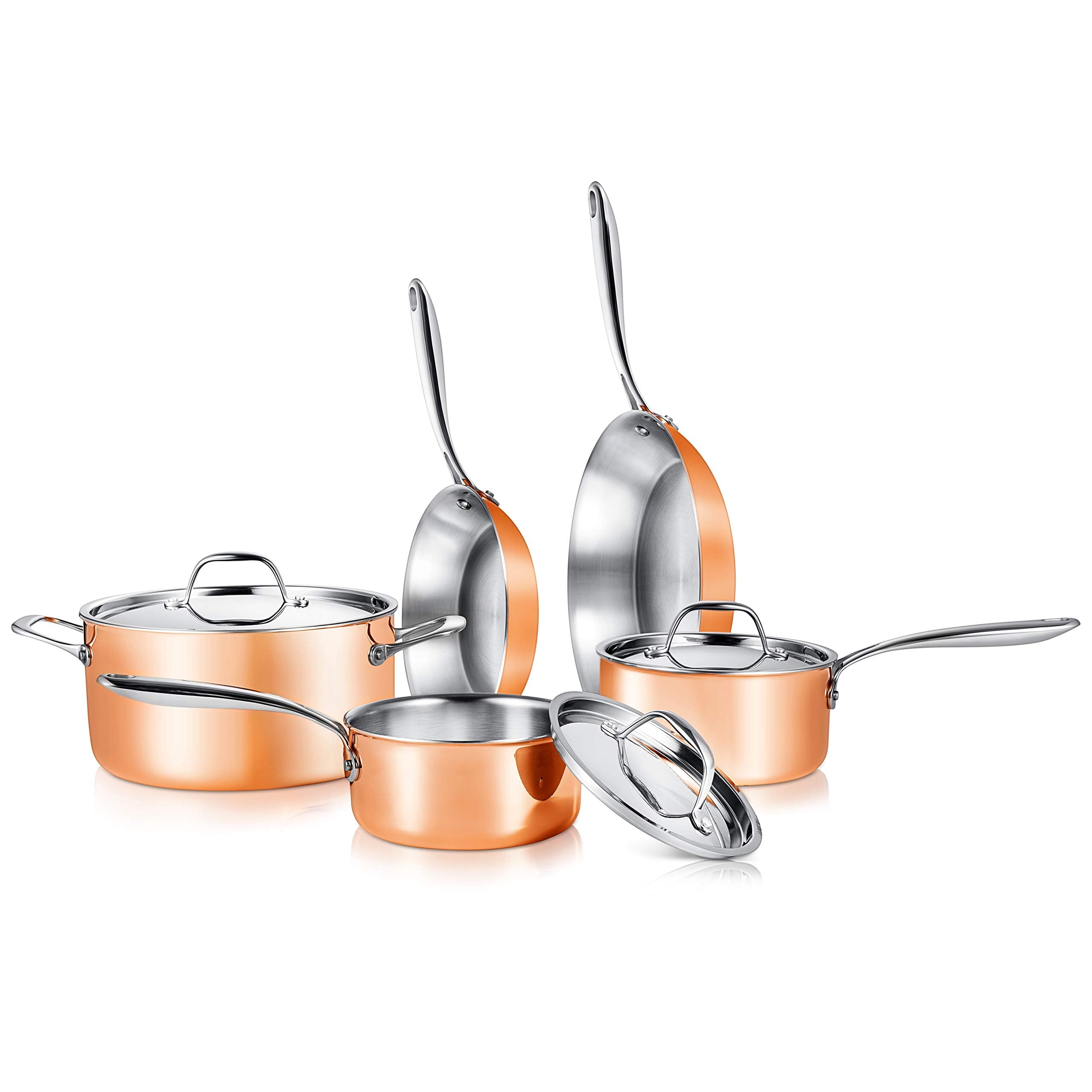 8 Pcs. Stainless Steel Cookware Set - Kitchenware Pots & Pans Set Stylish Kitchen Cookware w/Cast SS Handle, Tri-Ply Authentic C