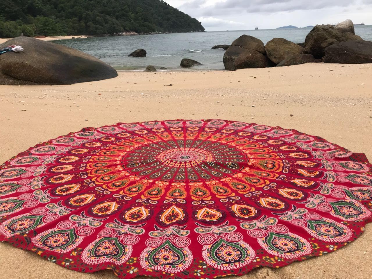Raajsee Red Round Beach Tapestry Hippie/Boho Beach Blanket Mandala Roundie/Indian Cotton Throw - Round Tablecloth/Home Decor/Ind