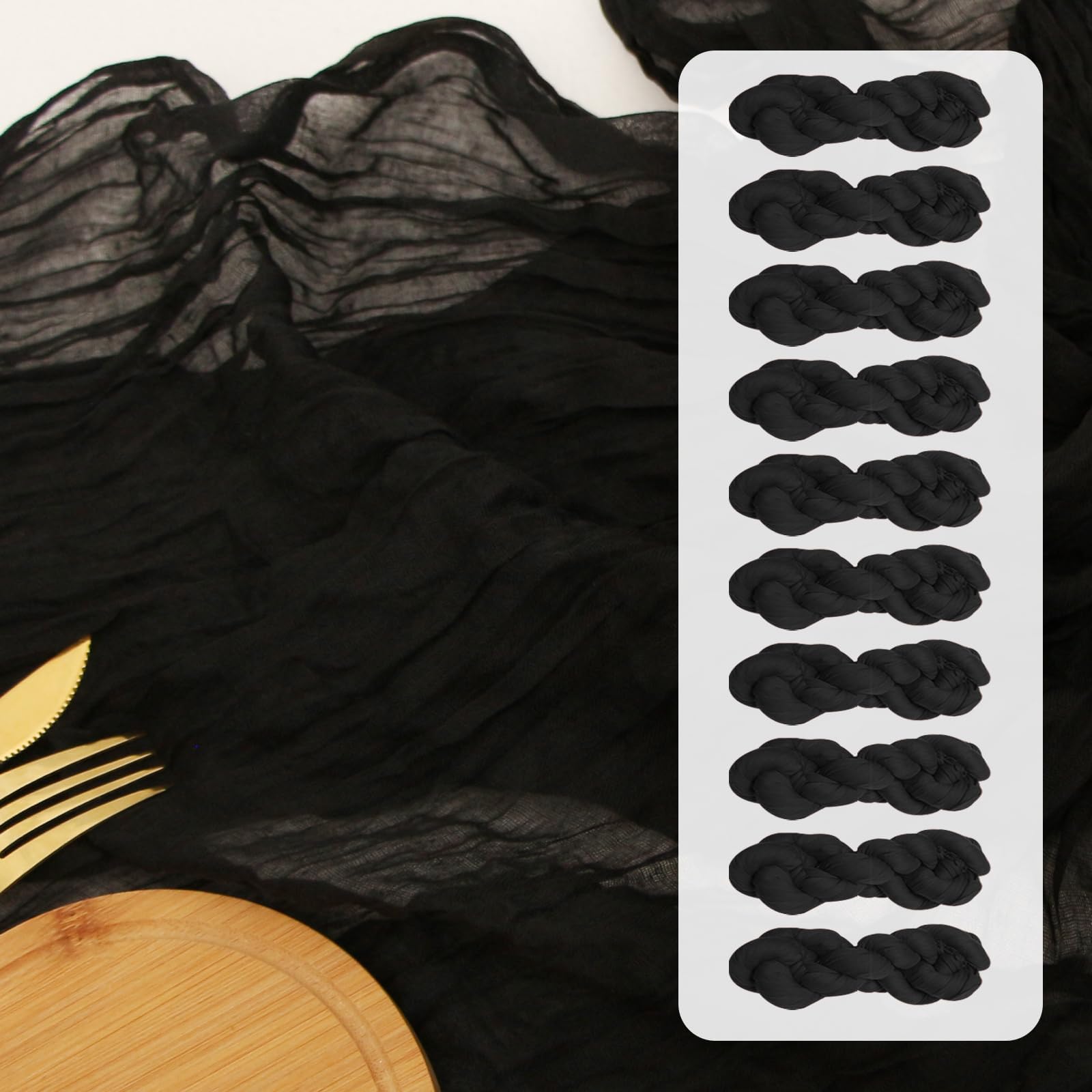 Fexia 10 Pack Black Table Runner 35X120 Inches Gauze Rustic Farmhouse Decor For Halloween Thanksgiving Funeral First Communion C