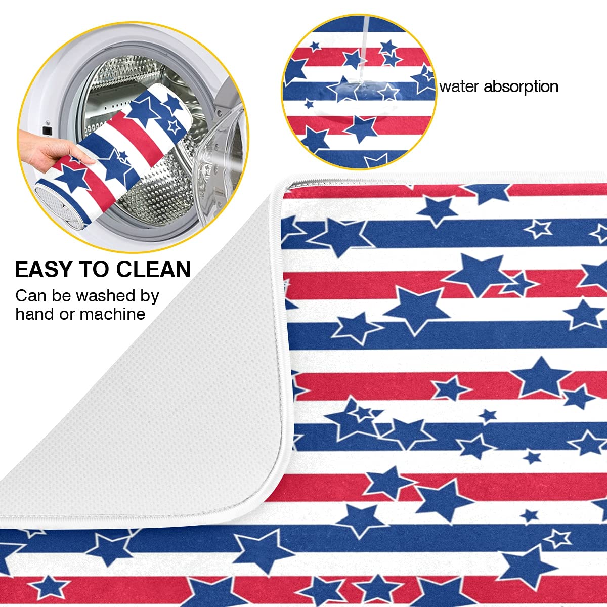 Dish Drying Mat American Stars And Stripes Kitchen Counter Mat Dishes Pad Dish Mats For Drying 4Th Of July, Reversible, Super Ab