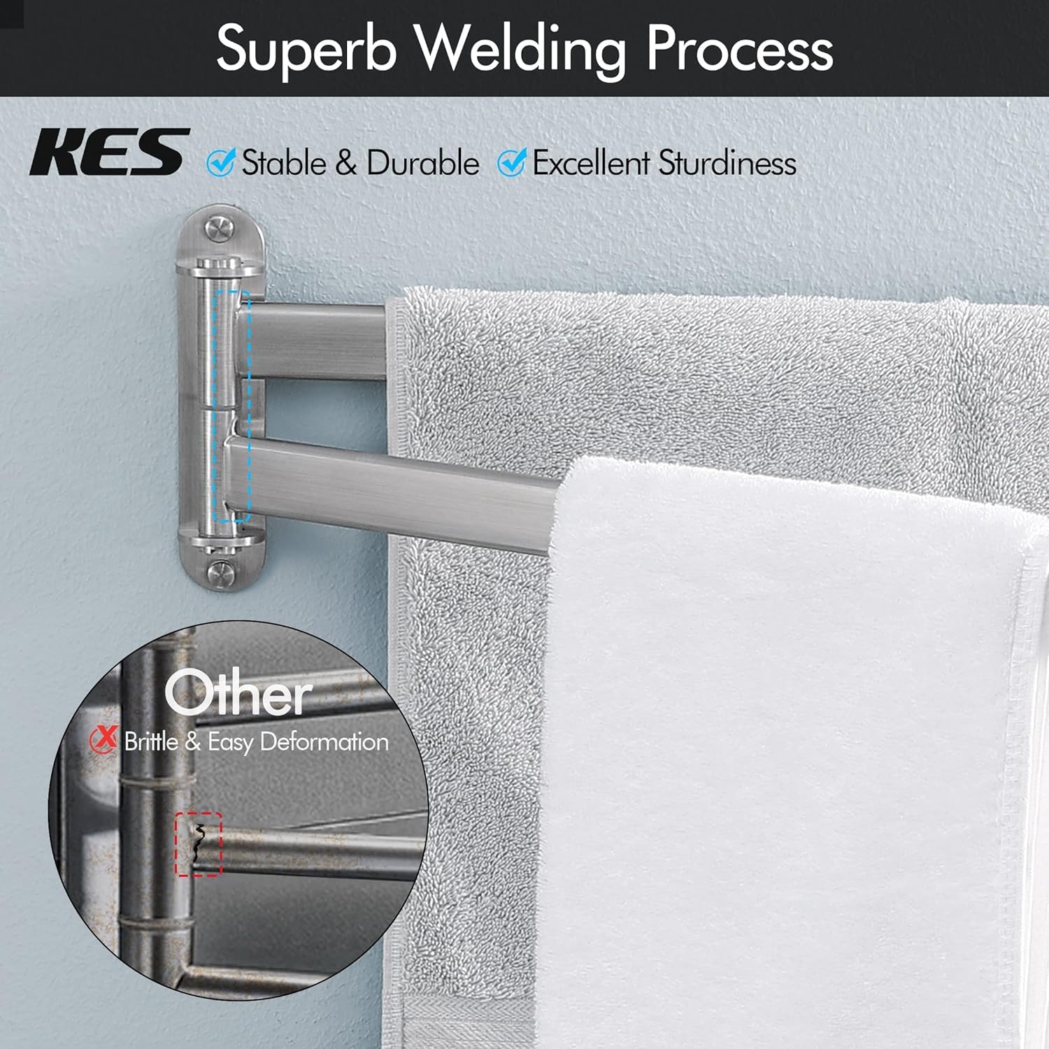 KES Bathroom Towel Rack  15.5-Inch Swivel Towel Rack 2-Arm  Swing Out Double Towel Bar Wall Mounted  SUS304 Stainless Steel Brushed Finish  A2104S2L40-2