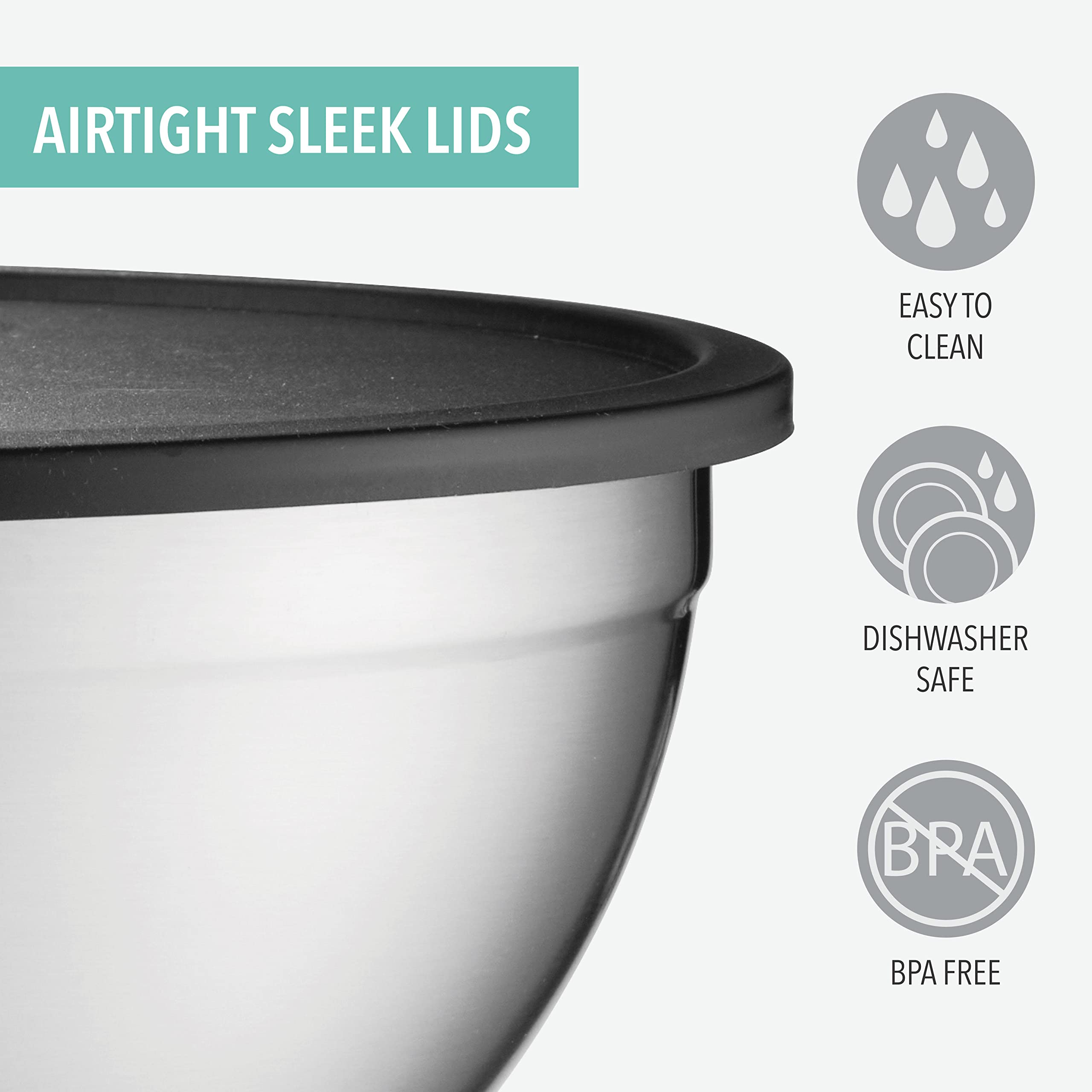 Table Concept Mixing Bowls With Airtight Lids, Stainless Steel Nesting Bowl Set For Space Saving Storage, Ideal For Cooking, Bak