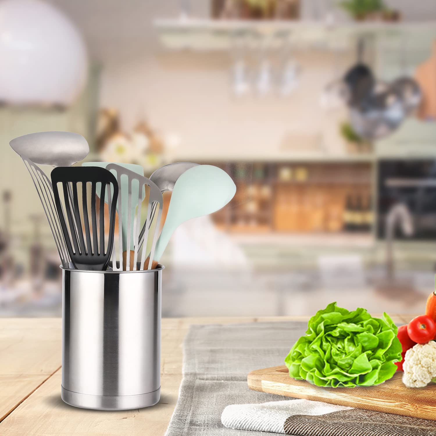 Ksendalo Stainless Steel Utensil Holder Utensil Drying Rack Set - (6.5Inch &4.72Inch High) Weighted Base Brushed Utensil Storage