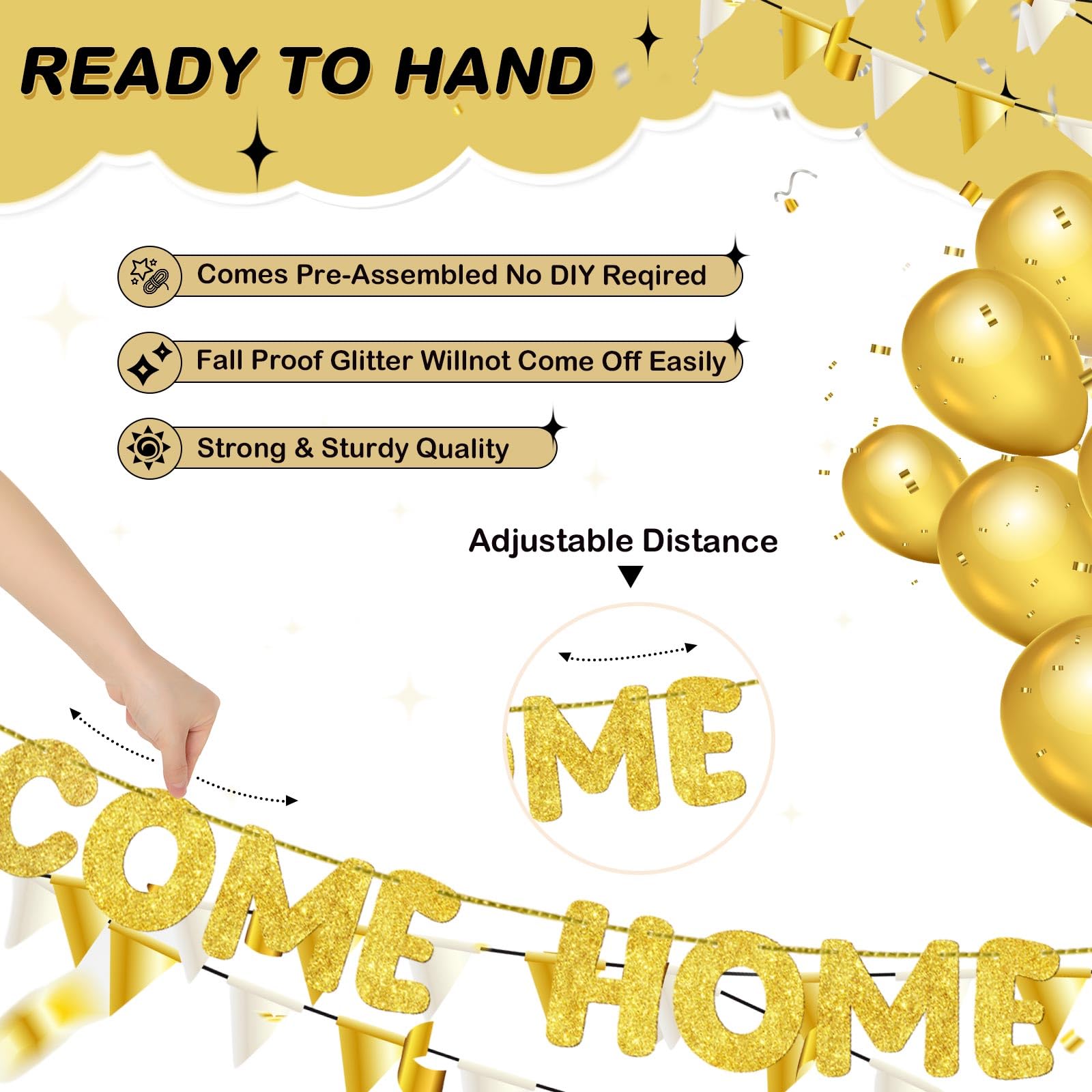 Fulmoon Pre Strung Welcome Home We Missed You So Much Banner Glitter Welcome Home Sign for Party Decorations Military Army Retur