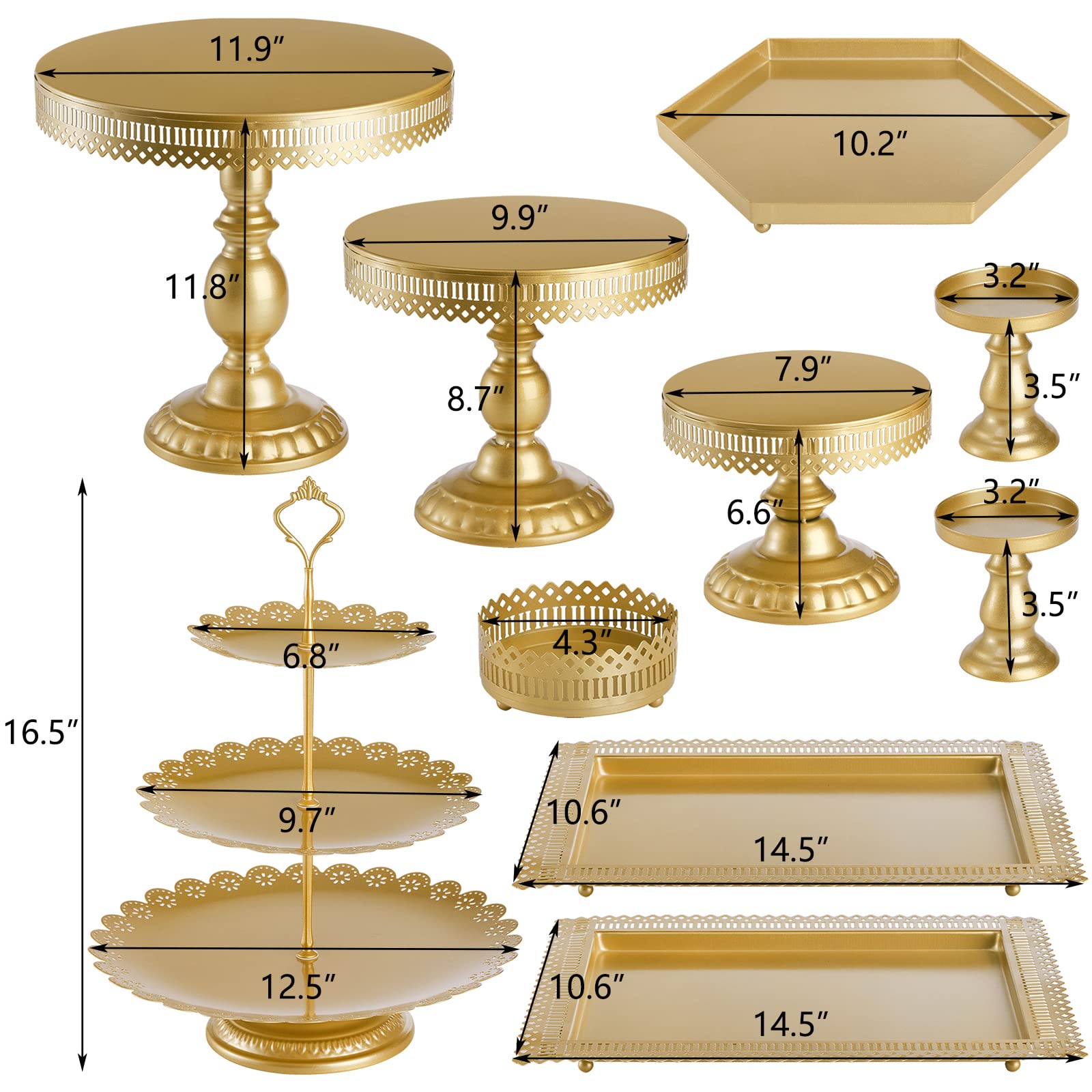 Hedume Set Of 10 Cake Stand, Metal Cupcake Stand Set With Multiple Combination Styles, Dessert Plate Cake Serving Tray Candy Fru