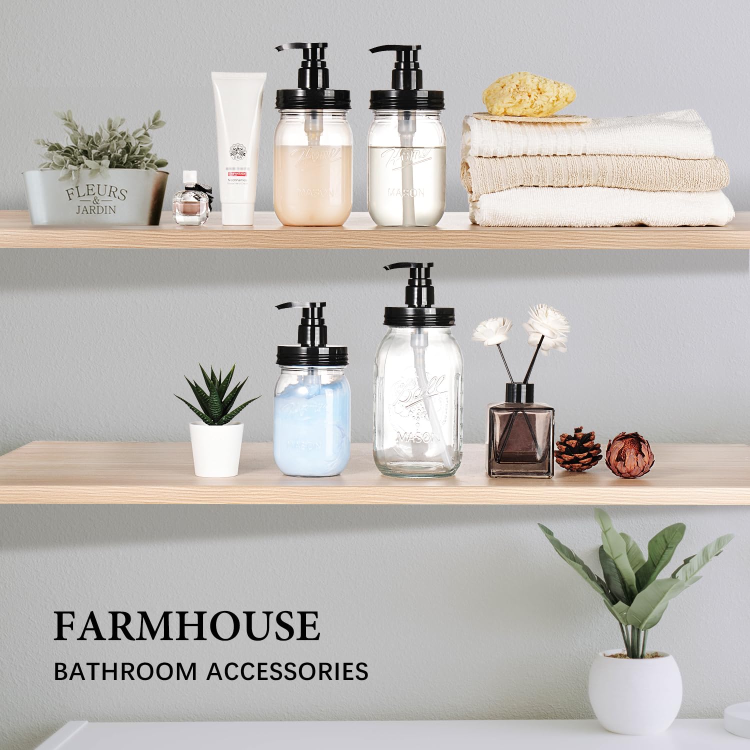 Amolliar Plastic Mason Jar Soap Dispenser With Pump Lid,16Oz Refillable Bpa-Free Hand Soap Dispenser Set With Cute Lables - Farm