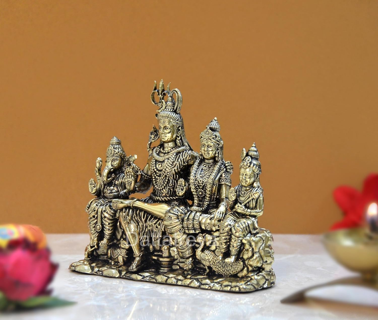 Dattatreya Bronze Shiv Parivar Shiva Family Idol Family For Home Decor Mandir Pooja Showpiece (Height 3.5 Inch)