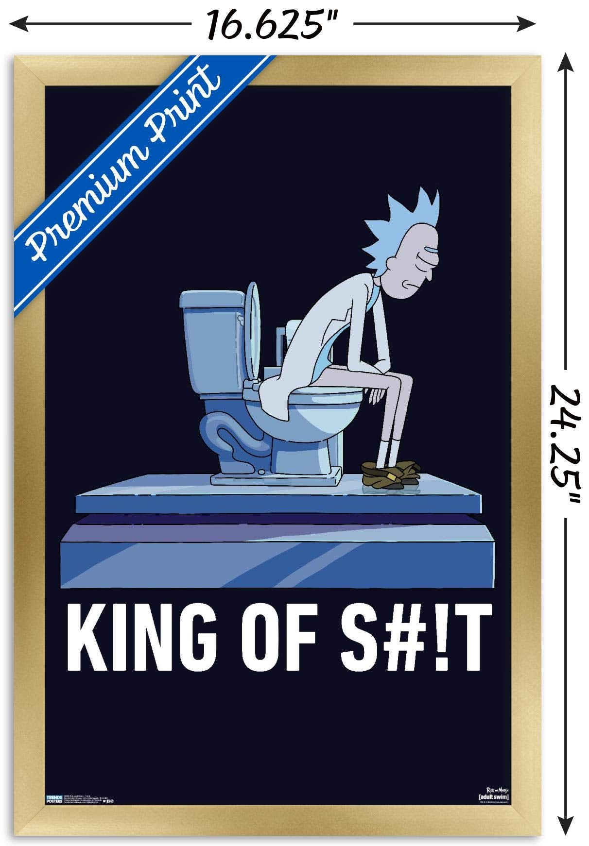 Trends International Rick And Morty - Toilet Wall Poster, 14.725'' X 22.375'', Gold Framed Version