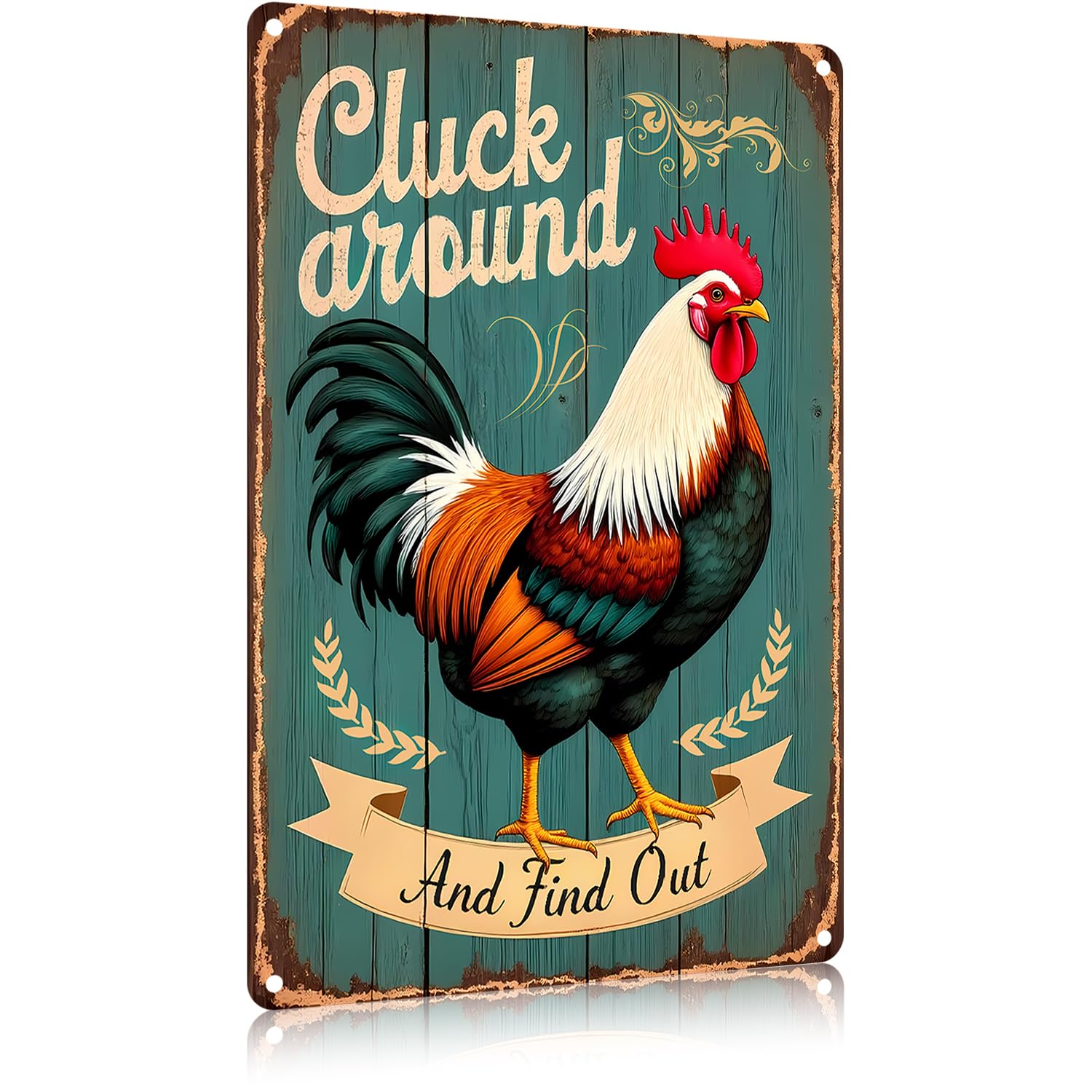 FunnySign Chicken Gifts Rooster D  cor Cluck Around And Find Out Rustic Tin Sign For Home Farm Chicken Coop Decor 8x12 Inch (970