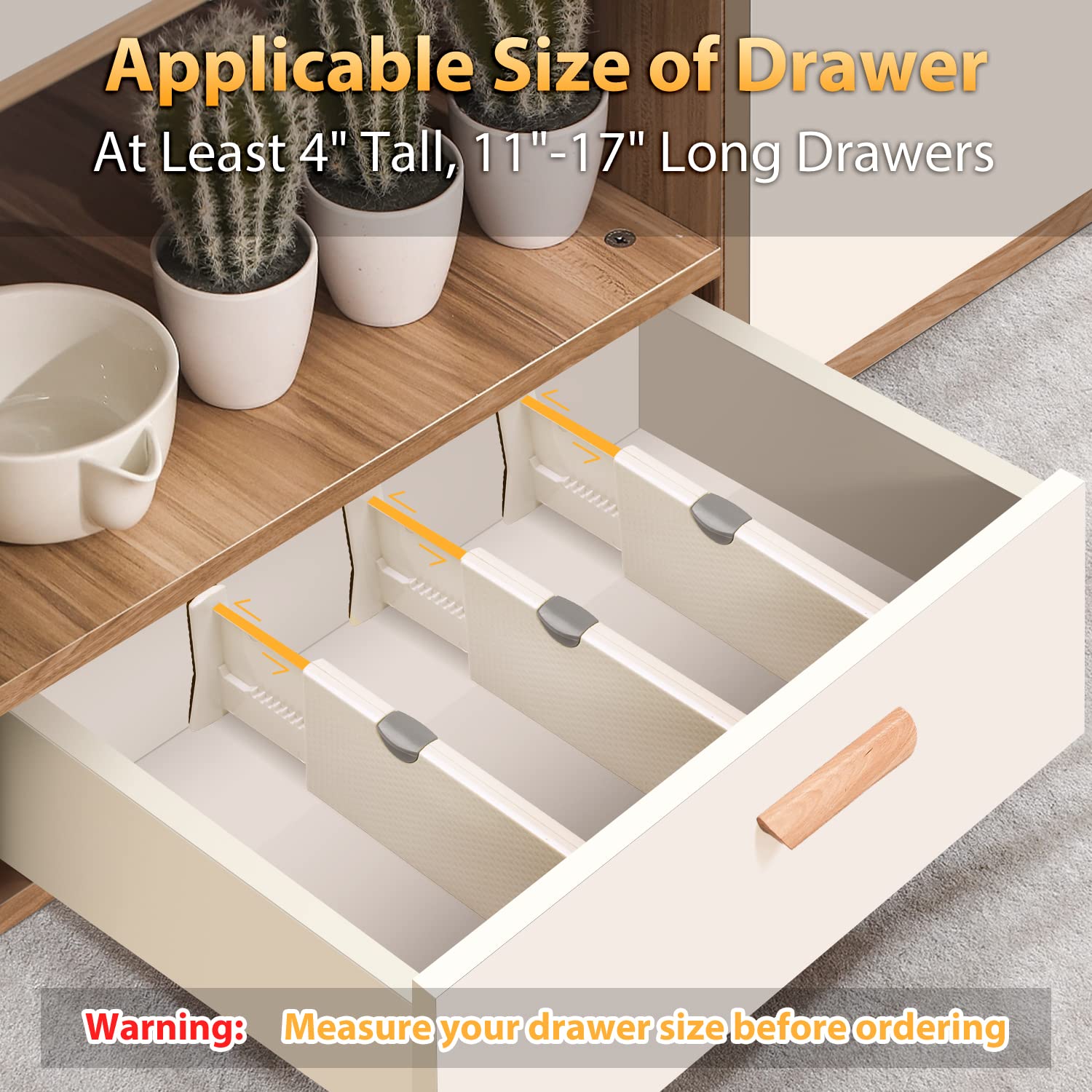 JONYJ Drawer Dividers Organizer 6 Pack, Adjustable Separators 4'' High Expandable from 11-17'' for Bedroom, Bathroom, Closet, Cl