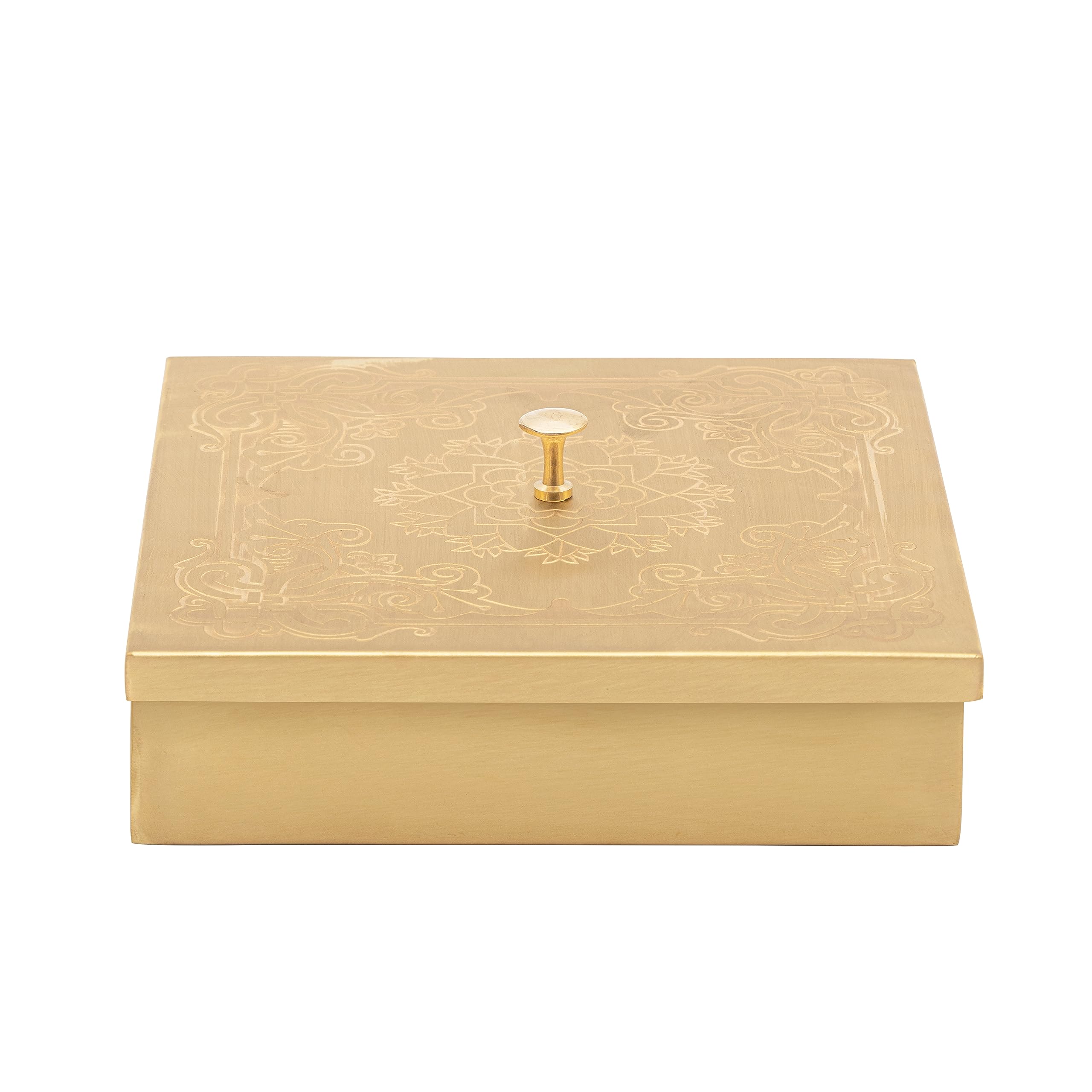 Akshata Handcrafted Brass Spice Box Square Design Set For Kitchen With Spoon (9 Containers, 120 Ml)  Brass Masala Box For Kitch