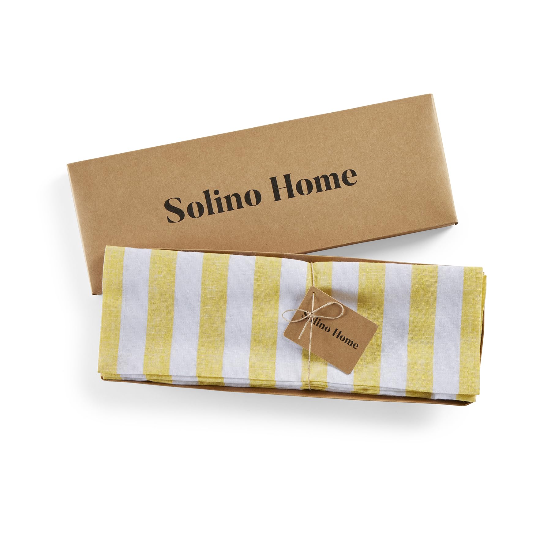 Solino Home Stripe Linen Placemats 19'' L X 14'' W Inch - 100% Pure Linen Yellow And White Cloth Placemats Set Of 4 - Sorrento S