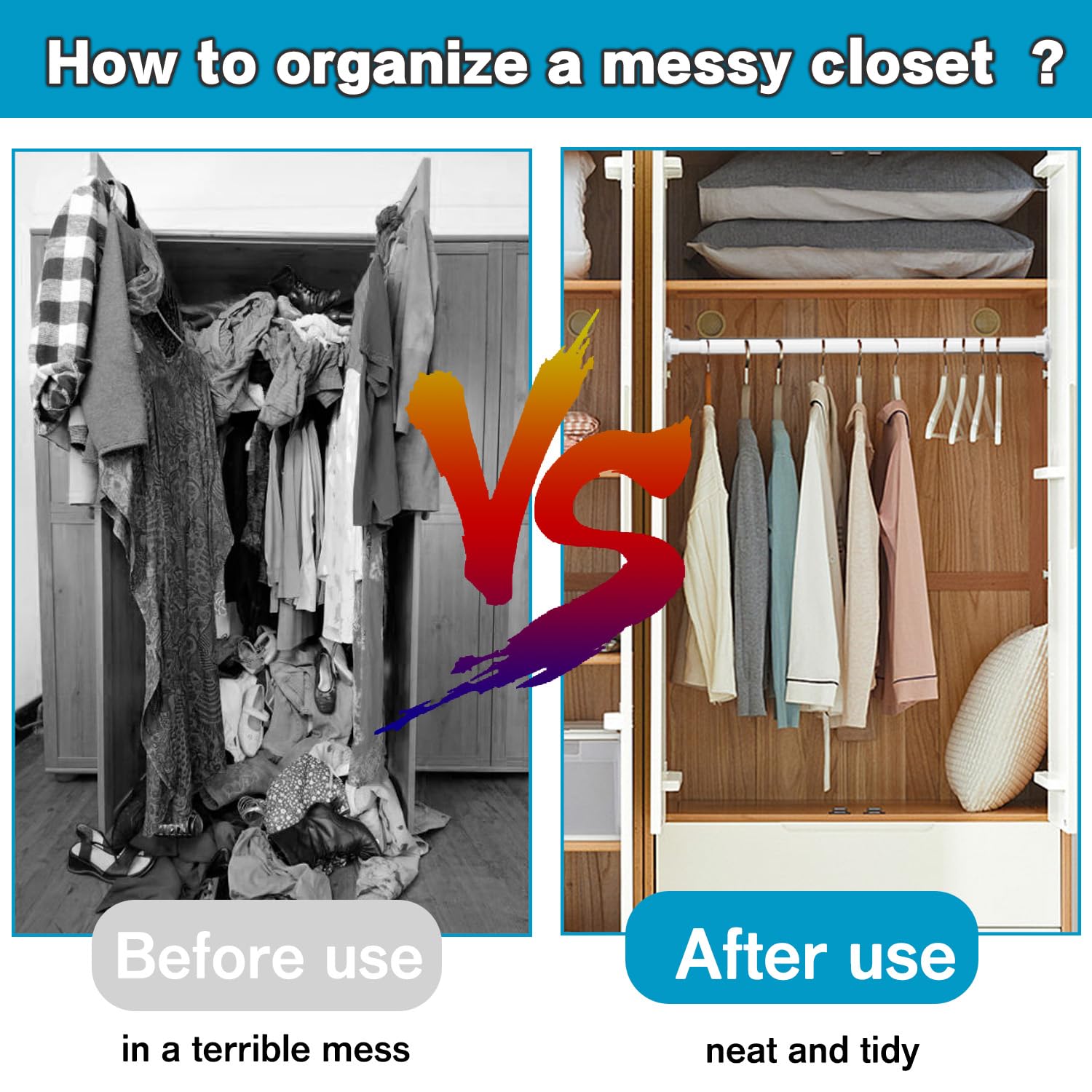 White Closet Rod 28-74 Inches, No Drilling Closet Rod Extender Hanging - Adjustable Clothes Hanging Bar, For Closet, Bathroom, W