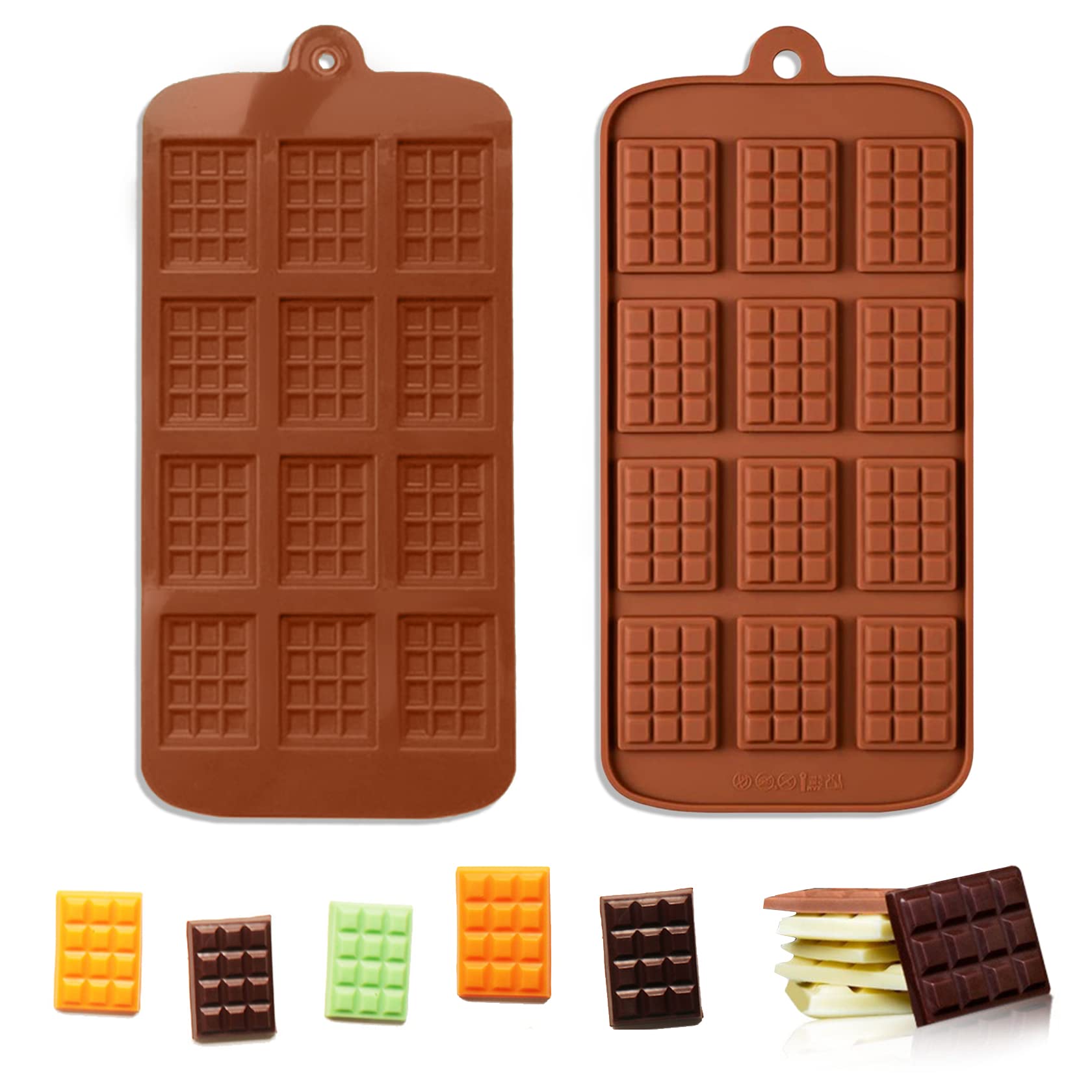 2 Pieces Silicone Break Apart Chocolate Moulds,Silicone Square Mold,Non-Stick Candy Chocolate Bar Mold,Reusable Candy Protein Si