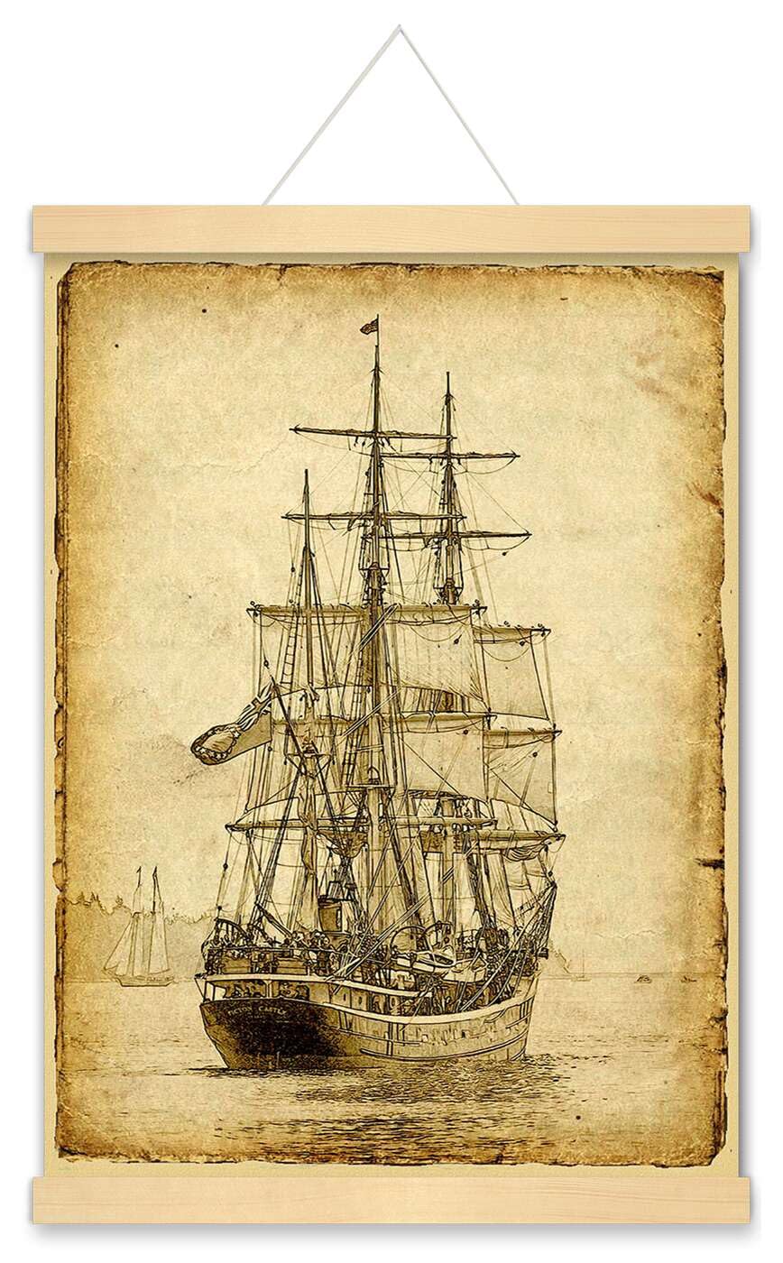 Meishe Art Sailing Ship Poster Print Nautical Old Sailboat Canvas Art Picture Vintage Style Home Wall Decor (11.81''X15.75'' + H