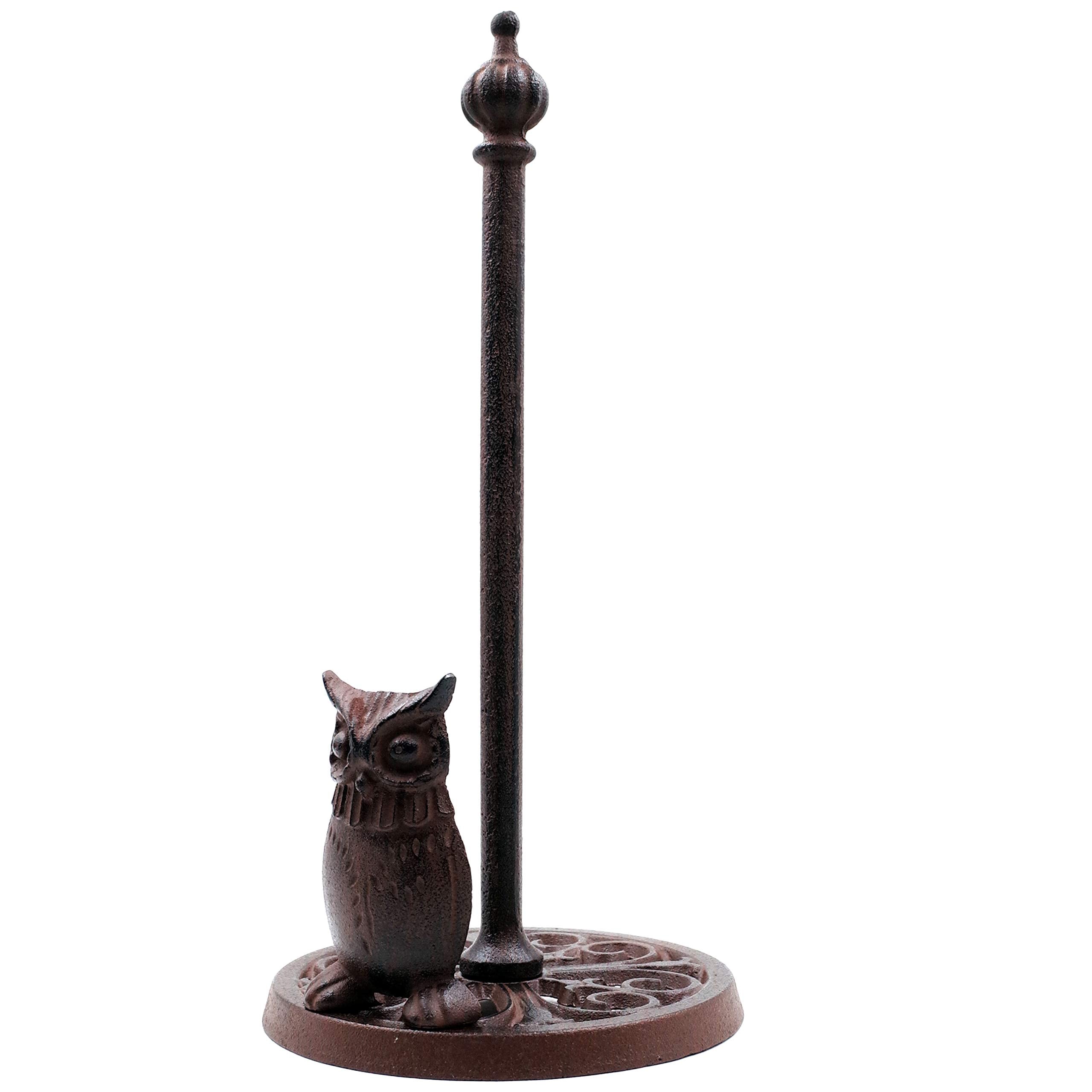Vintage Standing Paper Towels Holder, Cast Iron Owl Kitchen Paper Stand With Non-Slip Base, Antique Brown For Kitchen Bathroom H