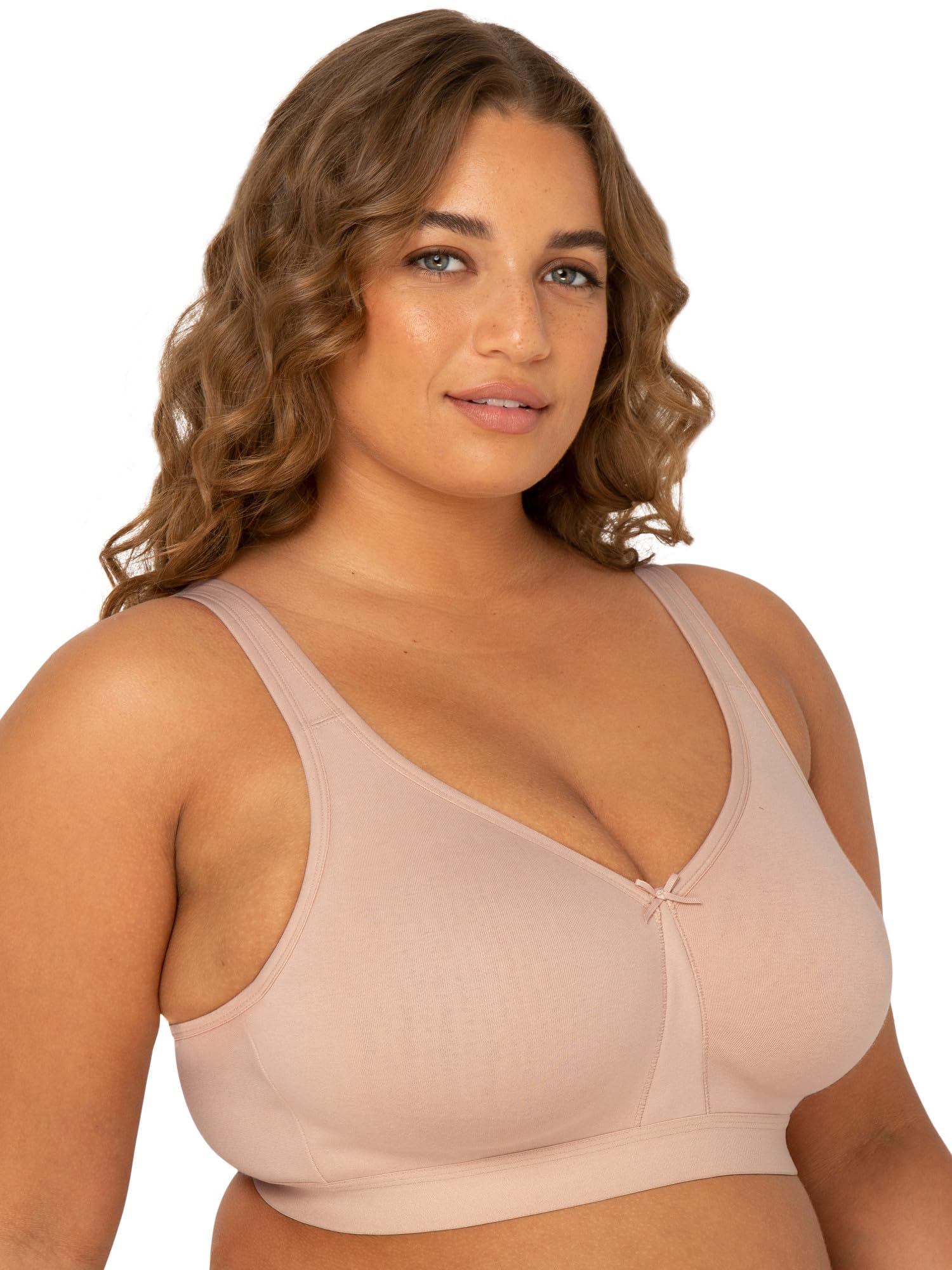 Fruit Of The Loom Womens Plus Size Wireless Cotton Full Coverage Bra, Sand, 40D Us