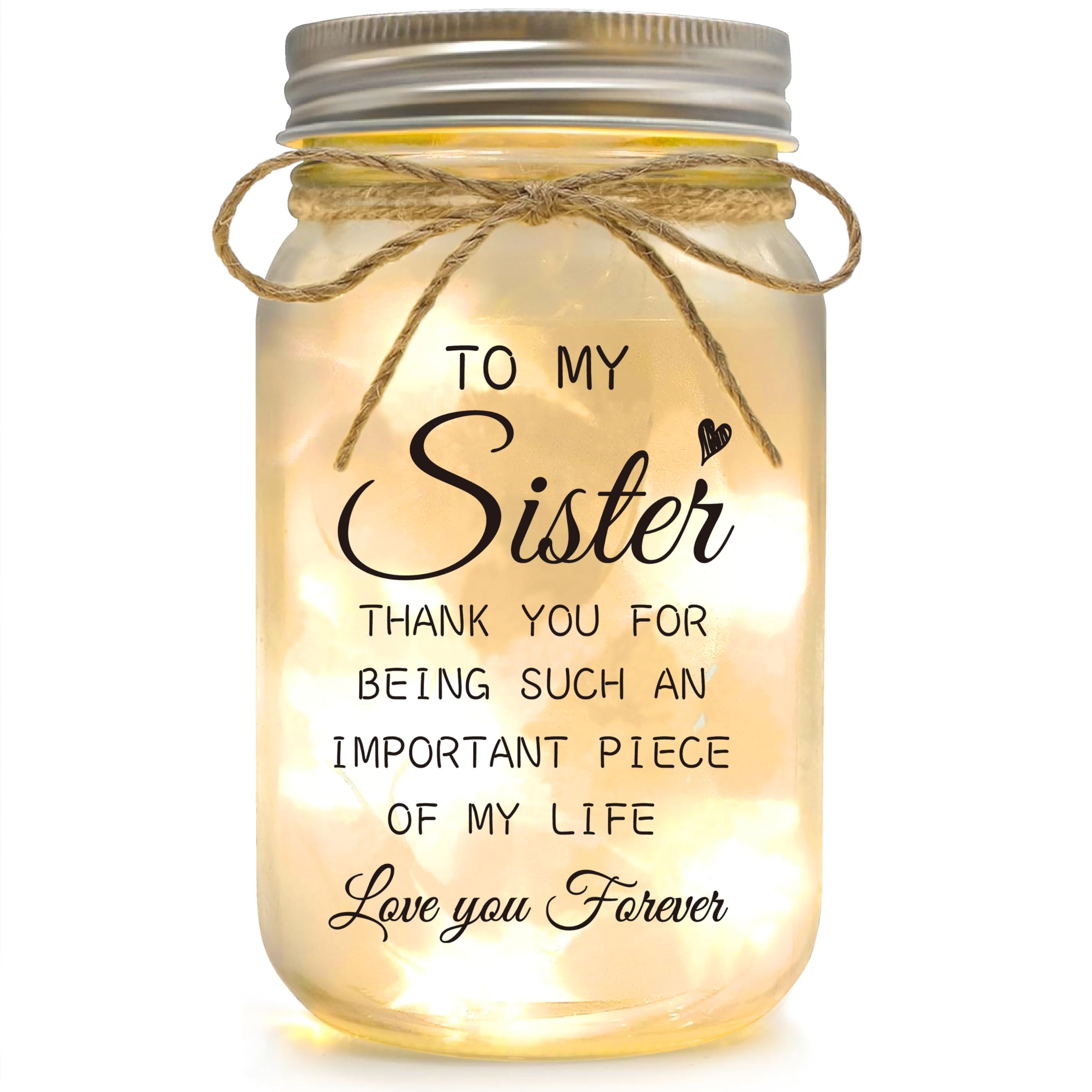 YOISTREVISK Sister Gifts - Mason Jar Night Lights with Warm Lights for Sisters, Unique Gifts for Sister Gift Ideas for Birthday 