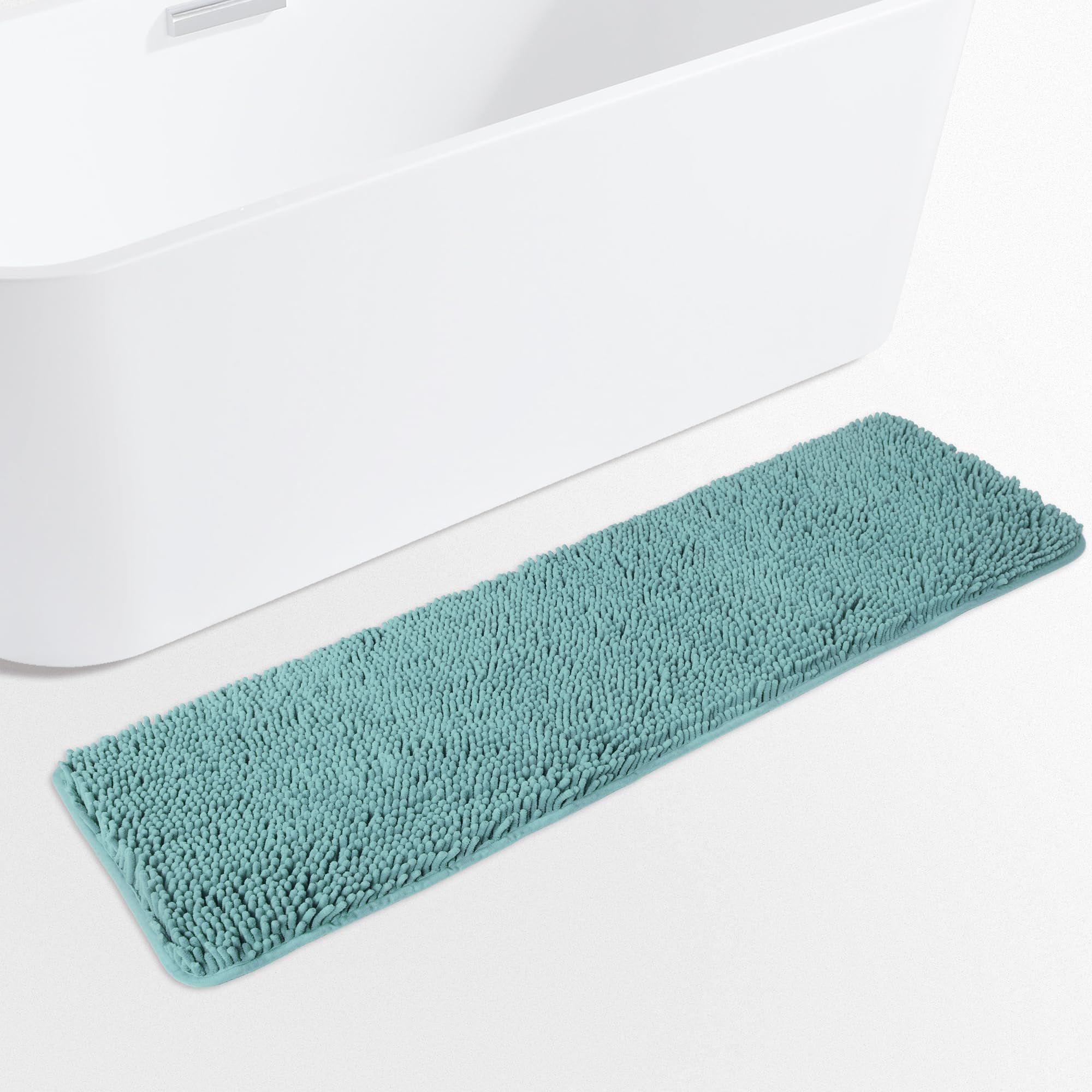 Yeaban Teal 47 x 17 Bathroom Rug - Thick Chenille Bath Mats | Absorbent and Washable Bath Rug Non-Slip, Plush and Soft Rugs for 