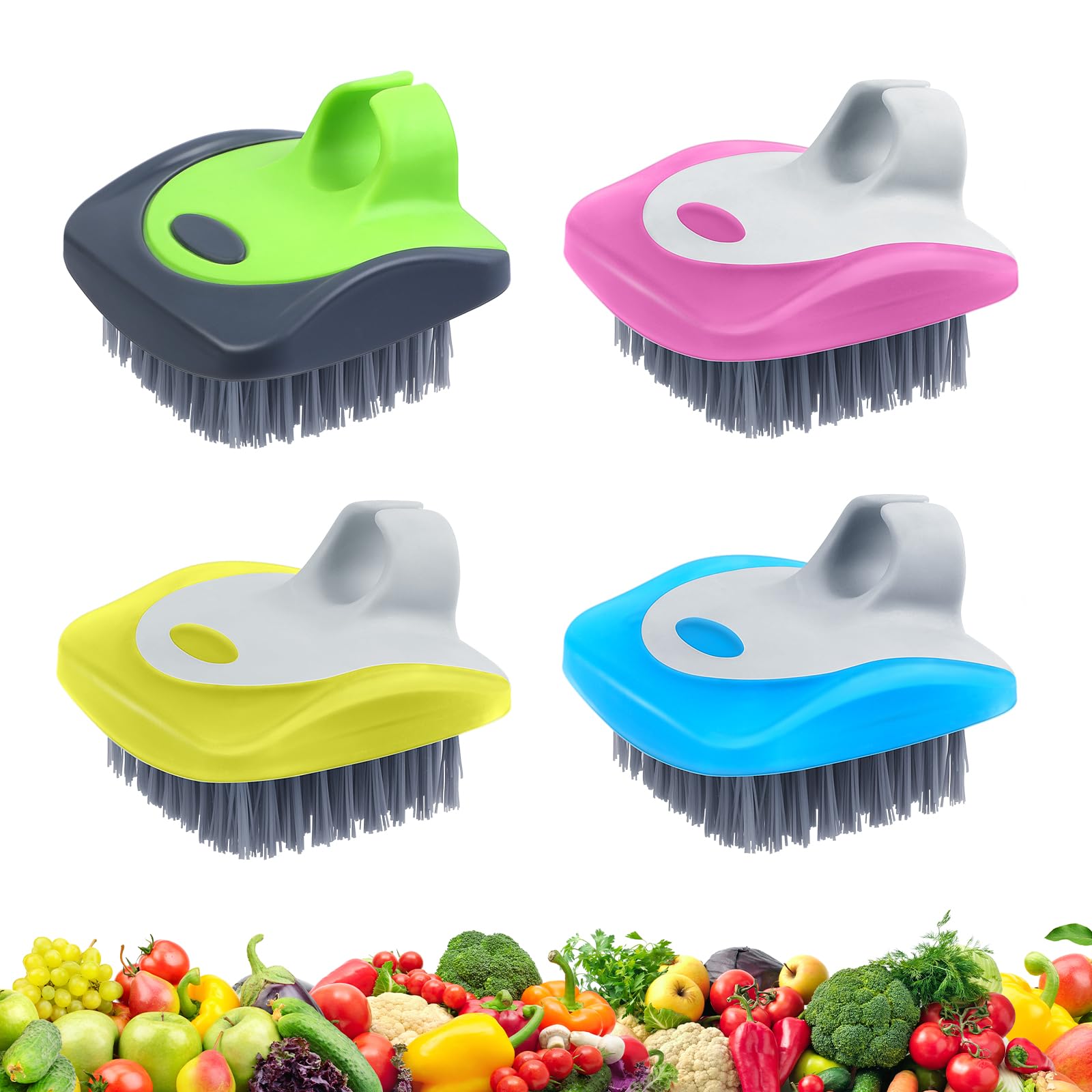 Aodaer 4 Piece Vegetable Brush Potato Scrubber Brush Silicone Hard And Soft Side Fruit Cleaning Tools For Delicate Or Tough-Skin