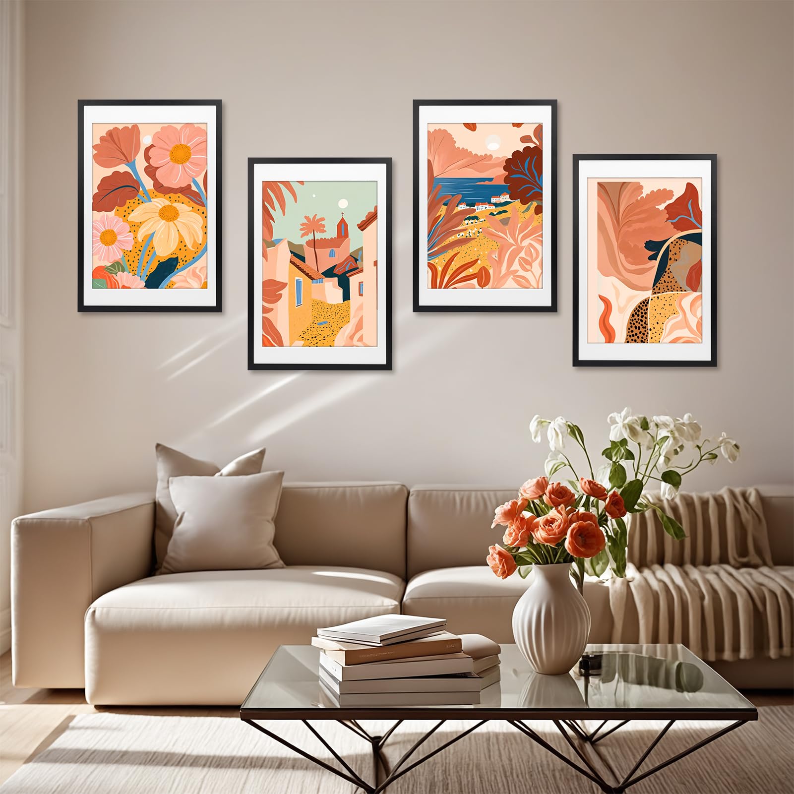 Giftgarden 16x24 Picture Frame Set of 4, Matted to 14x20 Poster with Mat for Wall Hanging, Black